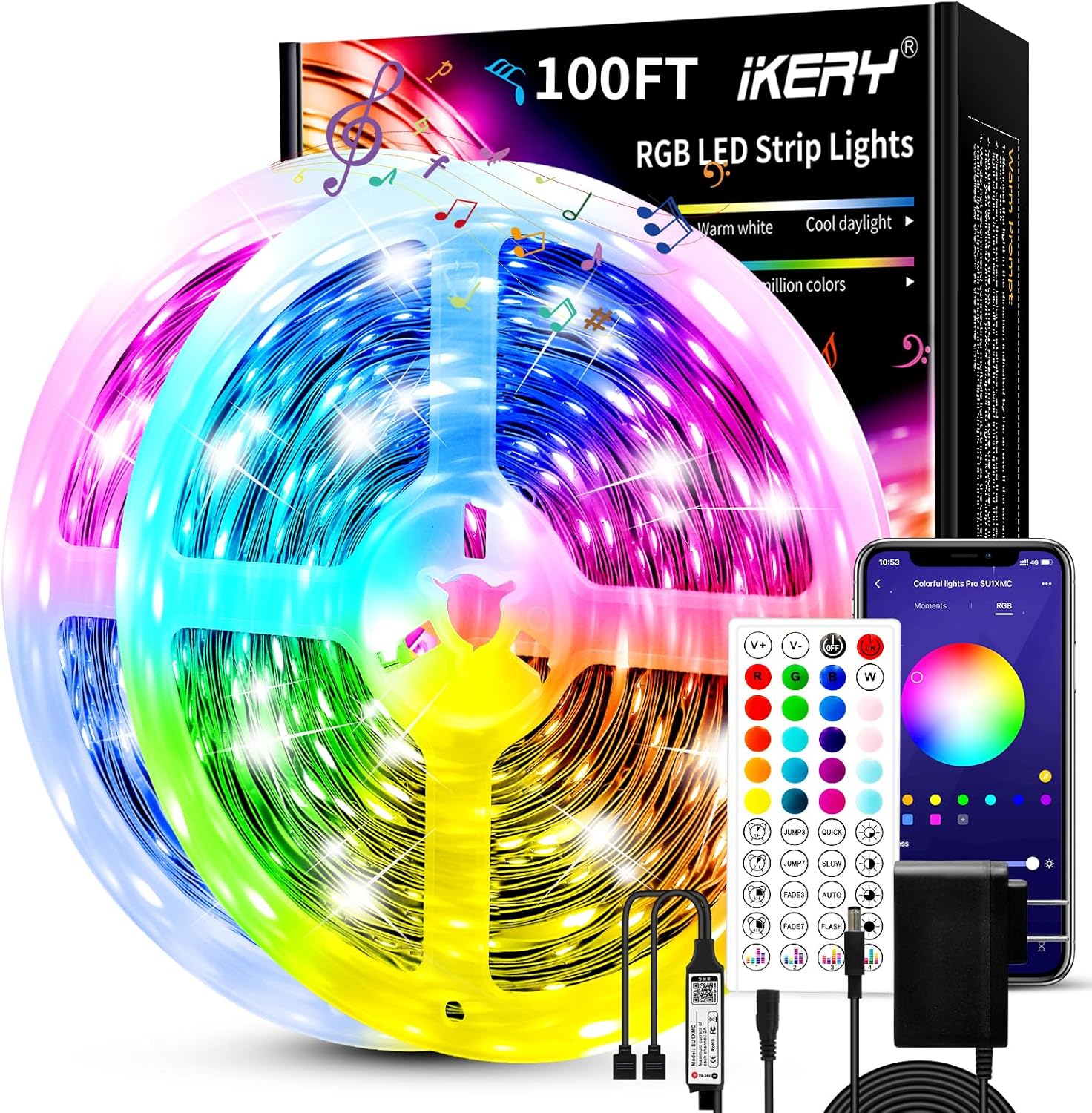 IKERY LED lights for bedroom 100ft,Music Sync Color