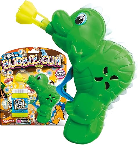 Bubble Gun - Dinosaurio de Deluxebase. Juguete soplador de burbujas de animales. Máquina de burbujas divertida para niños que hace horas de