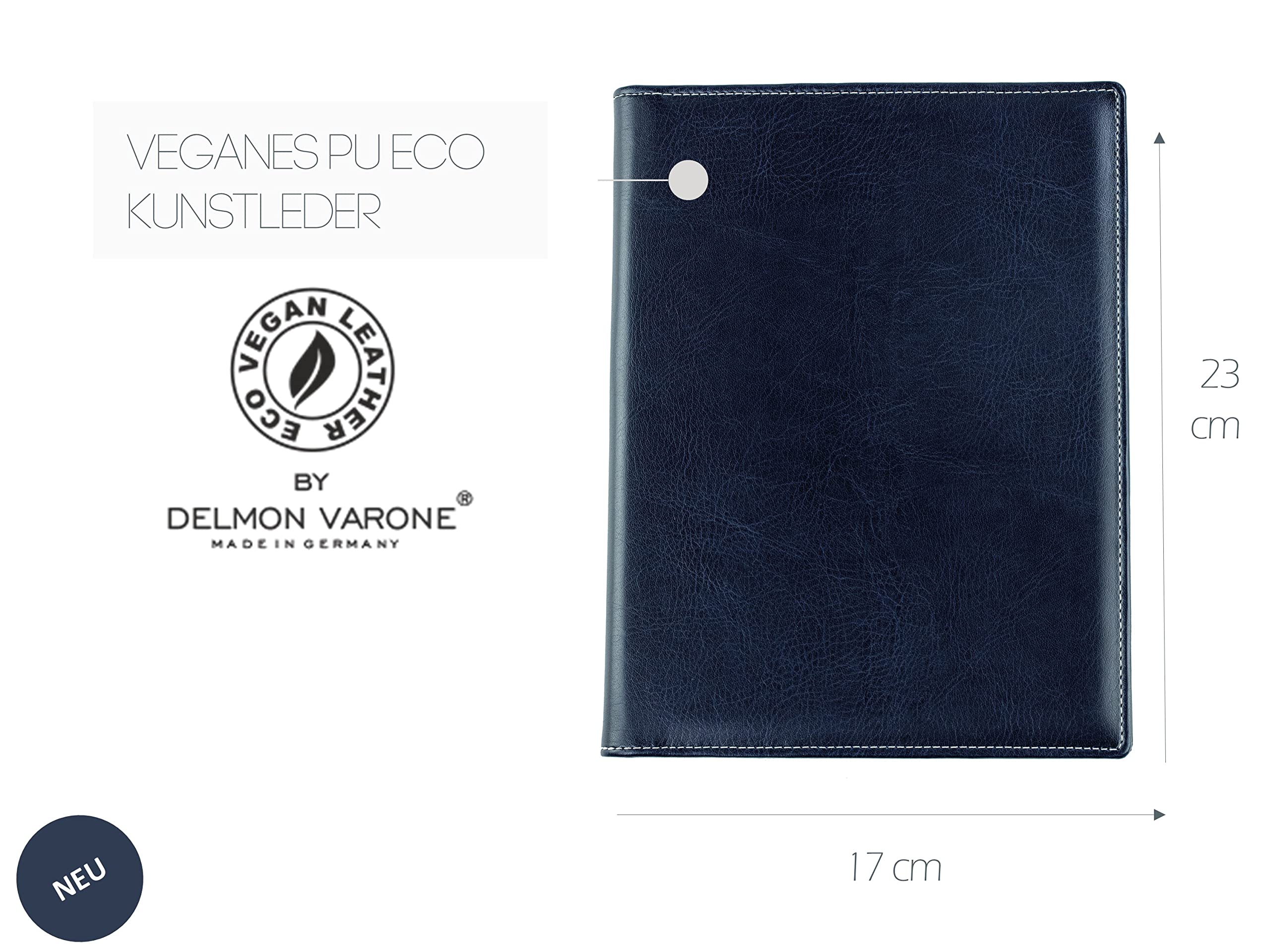 DELMON VARONE Porte-documents cuir synthétique DIN A5 Bleu Organiseur porte-stylo poche plaquée Dossier