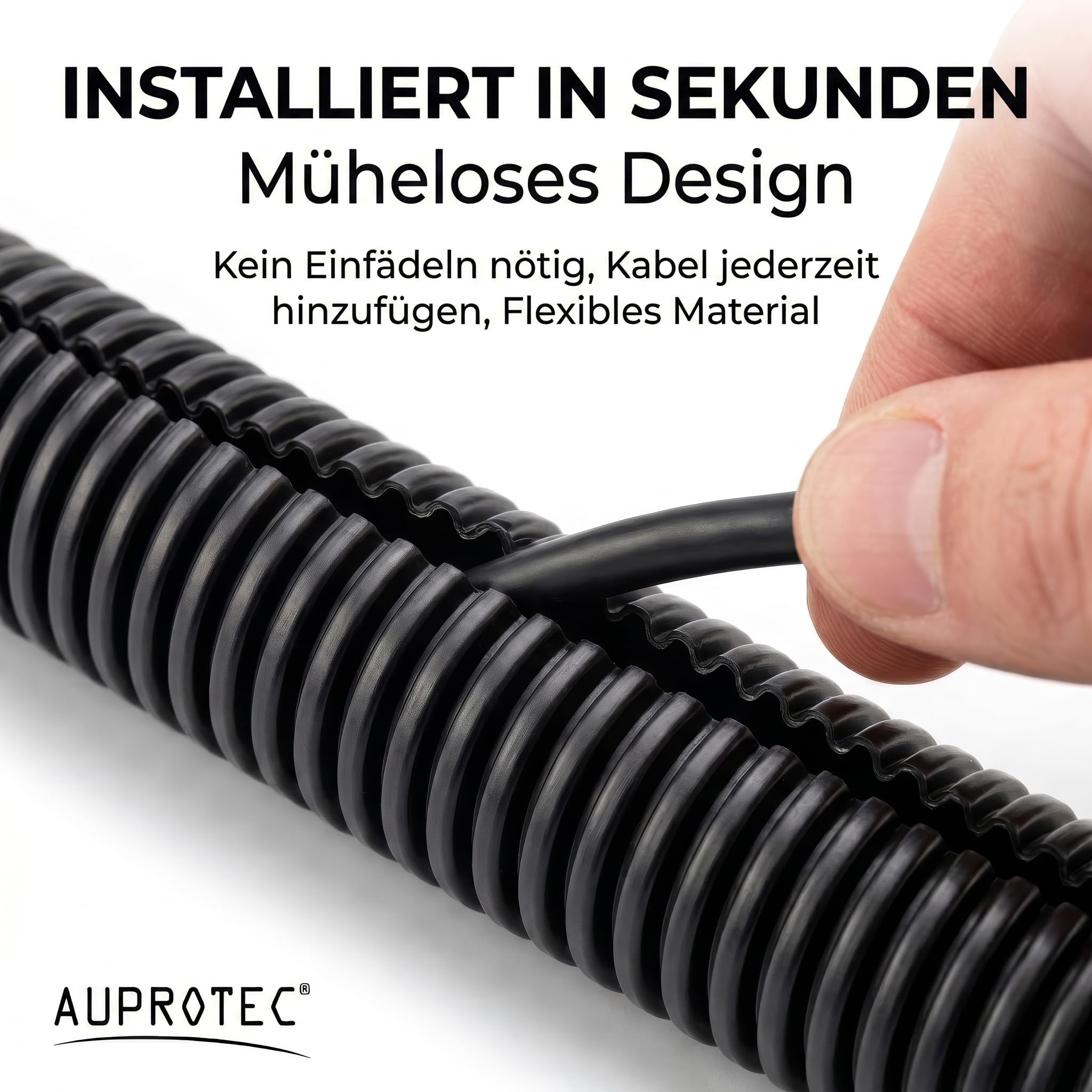 AUPROTEC Wellrohr geschlitzt NW 12 / Innen-Ø 12,5 mm, 50m, Schwarz | Polypropylen, PP-MOD, UV-beständig, Hitzebeständig, Kabelschutzschlauch, Innen- und Außenbereich