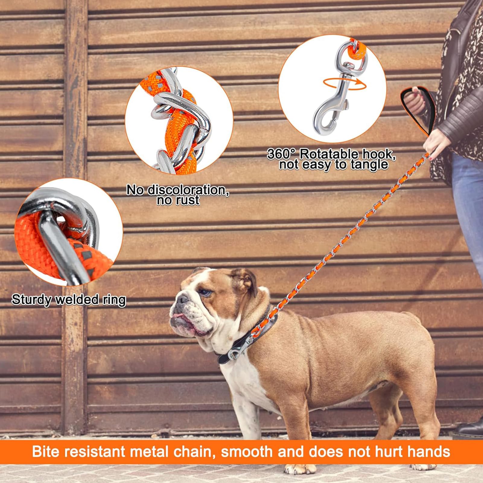 Homimp Chain Dog Leash for Medium Large Dogs Reflective 6 FT Chew Proof Heavy Duty Metal Leashes with Soft Padded Handle - Image 4