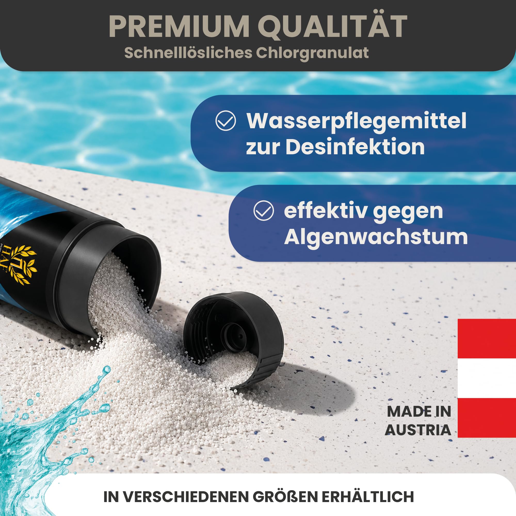 HAF Chlorgranulat für Pool & Schwimmbad (2 x 5 kg Eimer) – schnelllösliches S-Granulat zur Schockchlorung, Stoßchlorung & Dauerchlorung – schnelle Pool Desinfektion & klares Wasser – Made in Austria