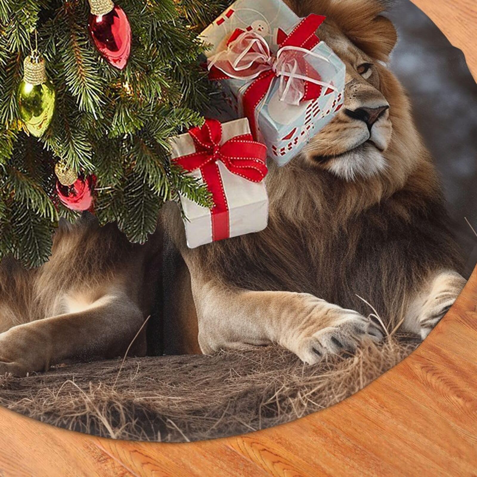 Fodpand Black Two Lions Christmas Tree Skirt 48" Velvet Xmas Tree Skirt Mat Rustic Christmas Tree Mat Cover Winter Xmas Tree Collar For Indoor Outdoor Christmas Decorations