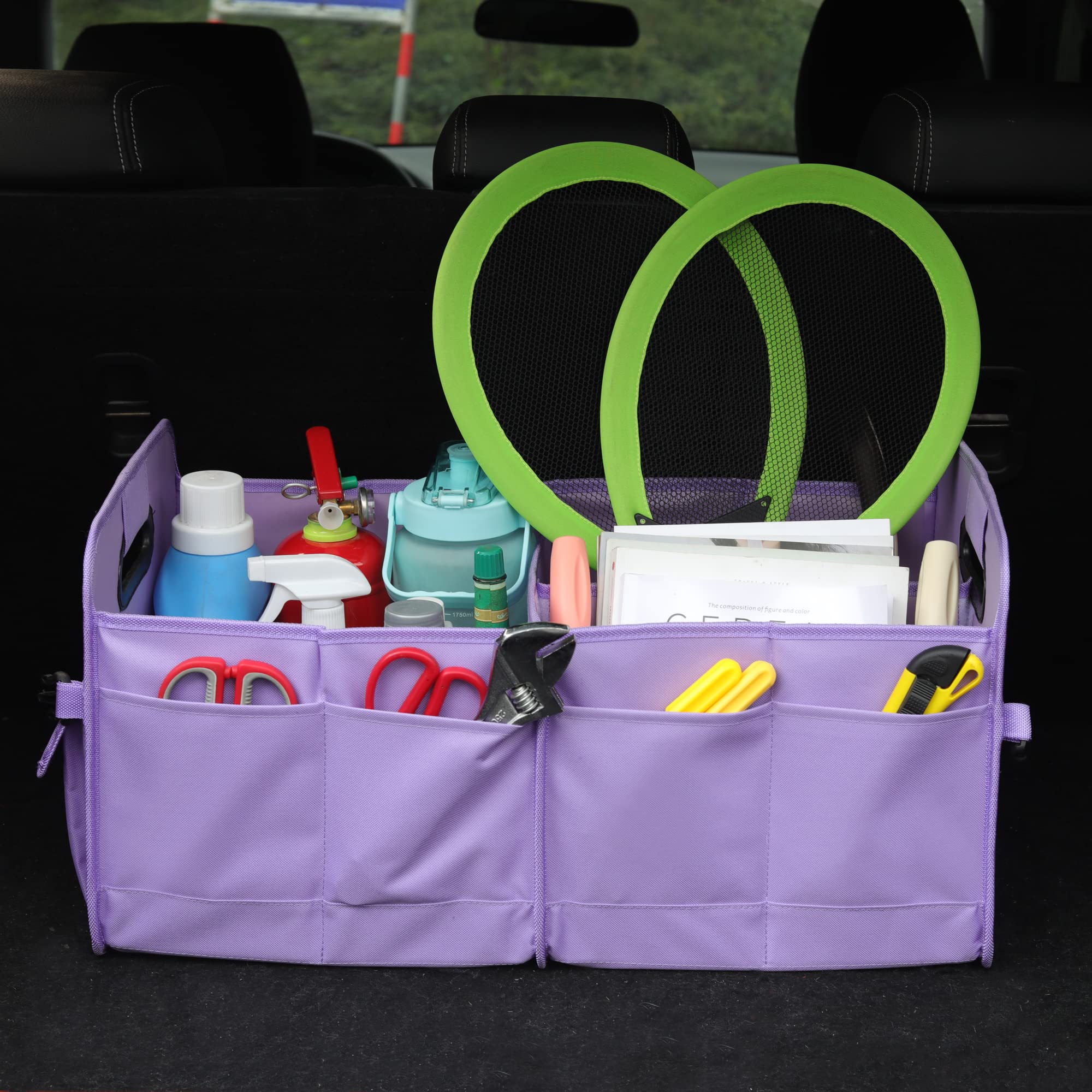 AOKJOY Kofferraum-Organizer, lila, Unisex, faltbar, rutschfest, verstellbare Riemen, mehrere Fächer, 600D Oxford-Tuch-Material