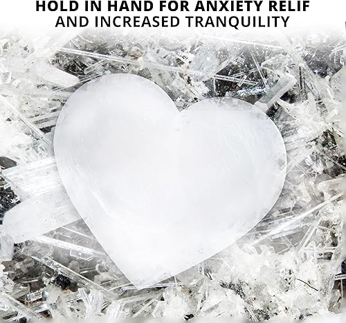 Miniatura 4 de Himalayan Glow Piedra de corazón de cristal de selenita de 3.9in para curación y meditación, piedra de 3.9in, color blanco