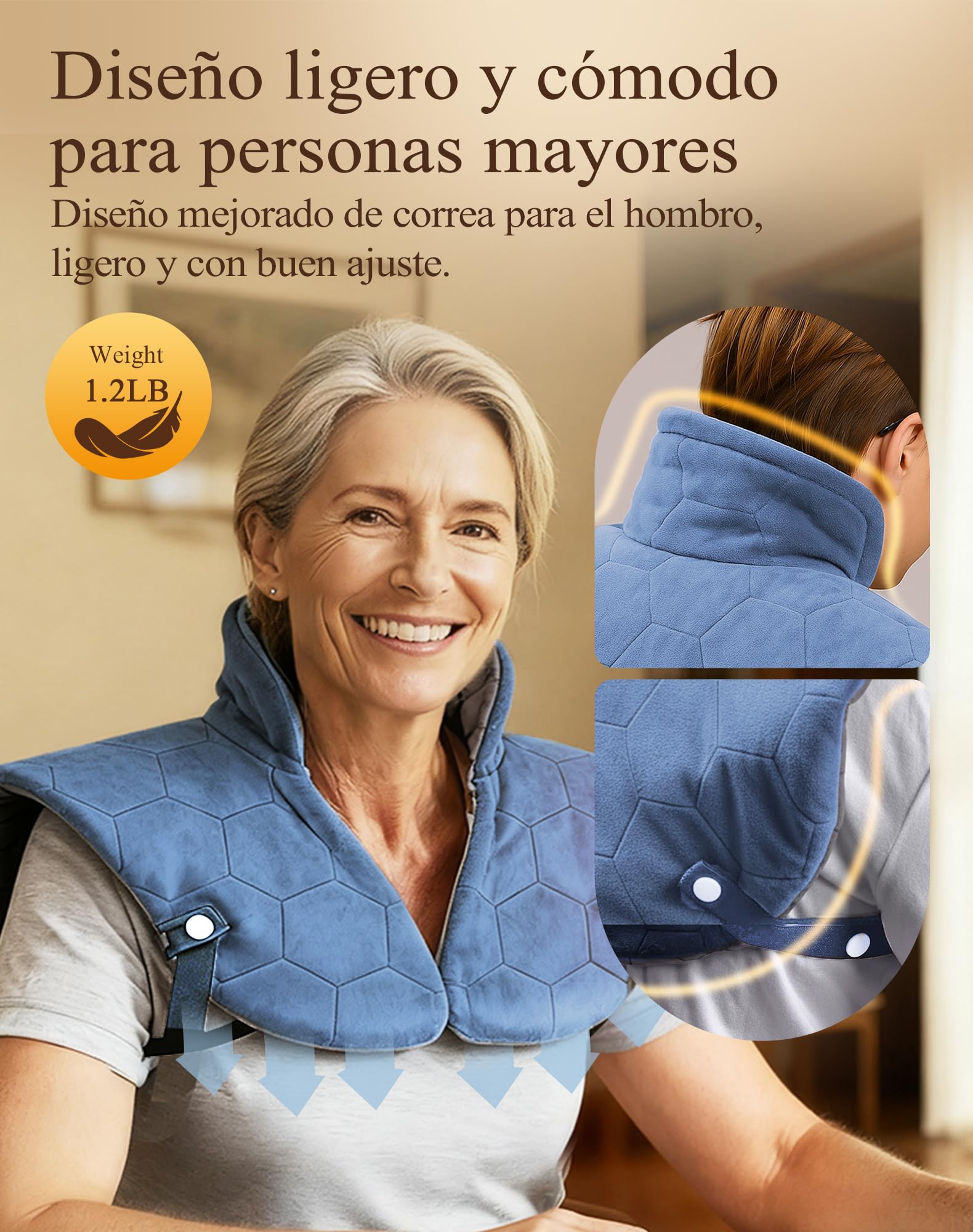 Utk Manta Electrica Espalda y Cuello, Regalo Madre, Manta Electrica Cervical, 30s Hombro Con Calentamiento Rápido, Hasta 70 °C, Equipado Con Banda Elástica, Egalo Mujer, Regalo Navidad (Azul)