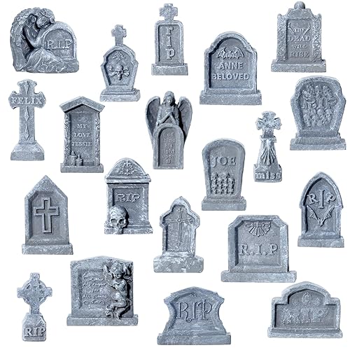 Bbiamsleep 20 Pcs Halloween Miniature Tombstones Figurine Mini Resin Tombstones