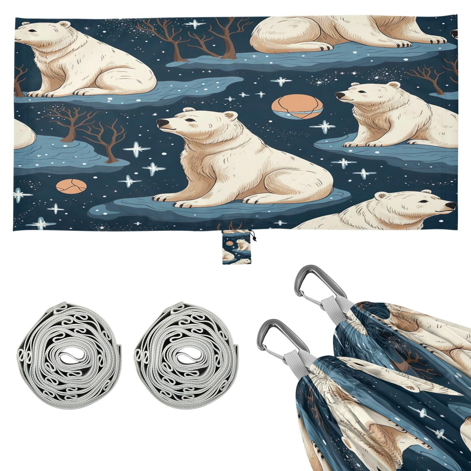 ATTX Cute Polar Bear Camping Hammock - Lightweight & Portable Hammocks, Heavy Duty 330lbs Capacity for Indoor, Hiking, Backpacking, Travel, Backyard, Beach#356