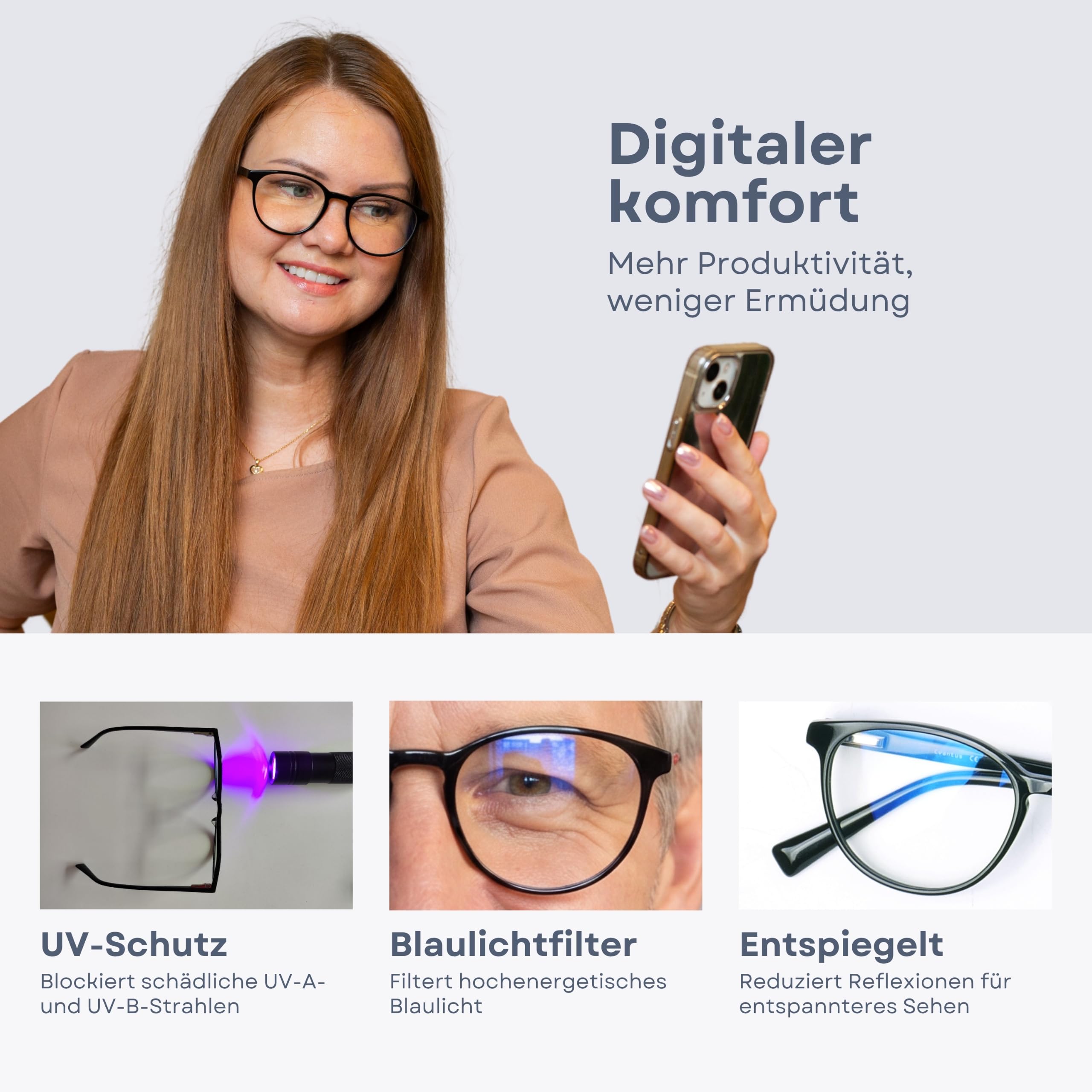 Cvantus Premium Lesebrille | Verschreibungsbrillen-Qualität - Hergestellt von Optikern | Blaulicht- und UV-Blocker, Entspiegelt | Rund Lesebrille Herren & Damen