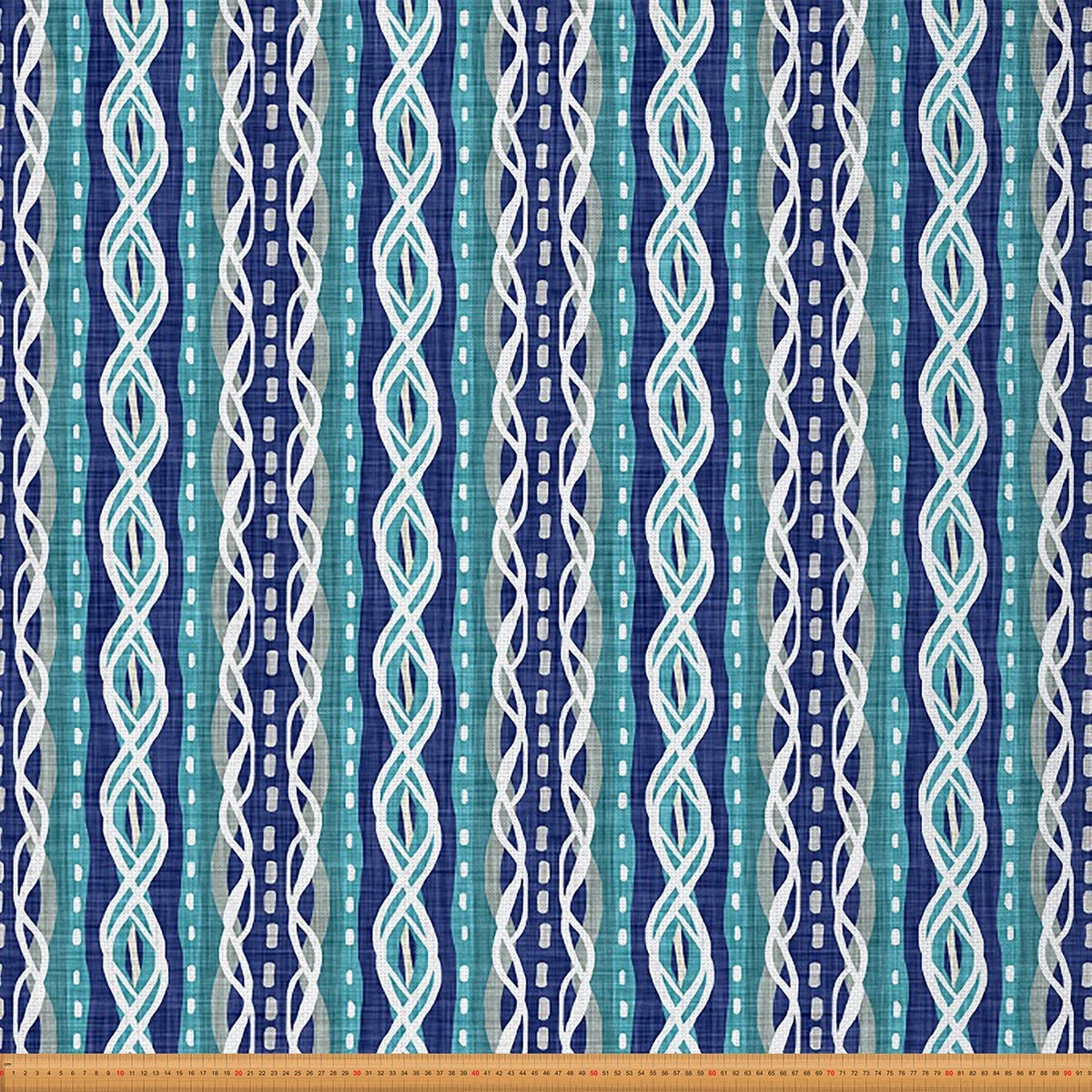 Tribal Stripe Fabric by The Yard,Vintage Traditional Nautical Ocean Upholstery Fabric for Chairs,Coastal Waterproof Outdoor Fabric,3 Yards,(L276*W150cm) Blue Aqua