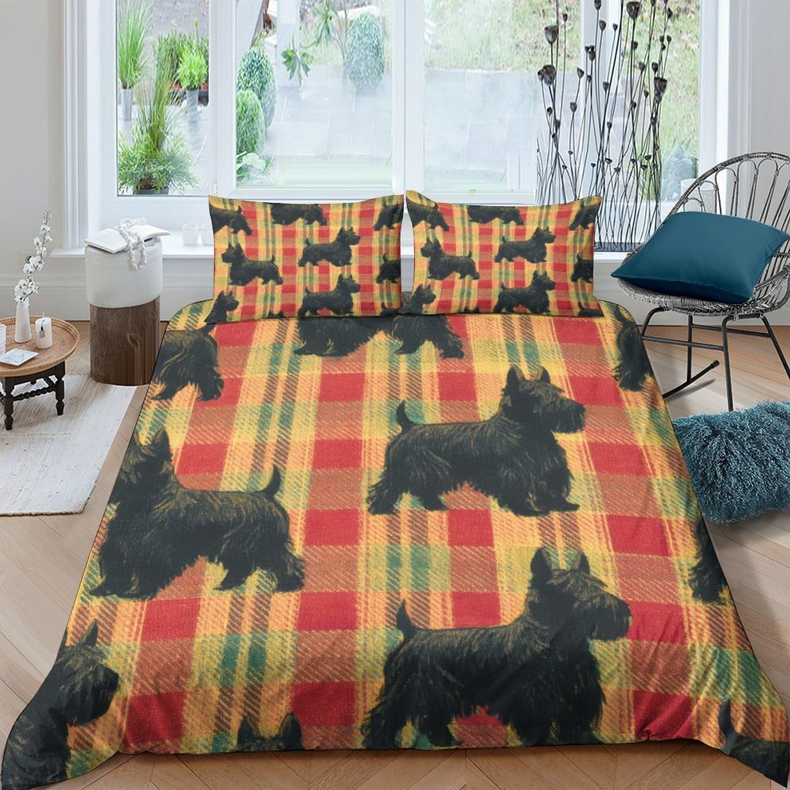 Ctjqhvkz Style-7 3D Printed Scottish Terrier Fitted Sheet Microfiber Soft Plaid Bed Cover For Bedroom Guest Room Mattress Protection Decor Single（135X200cm）