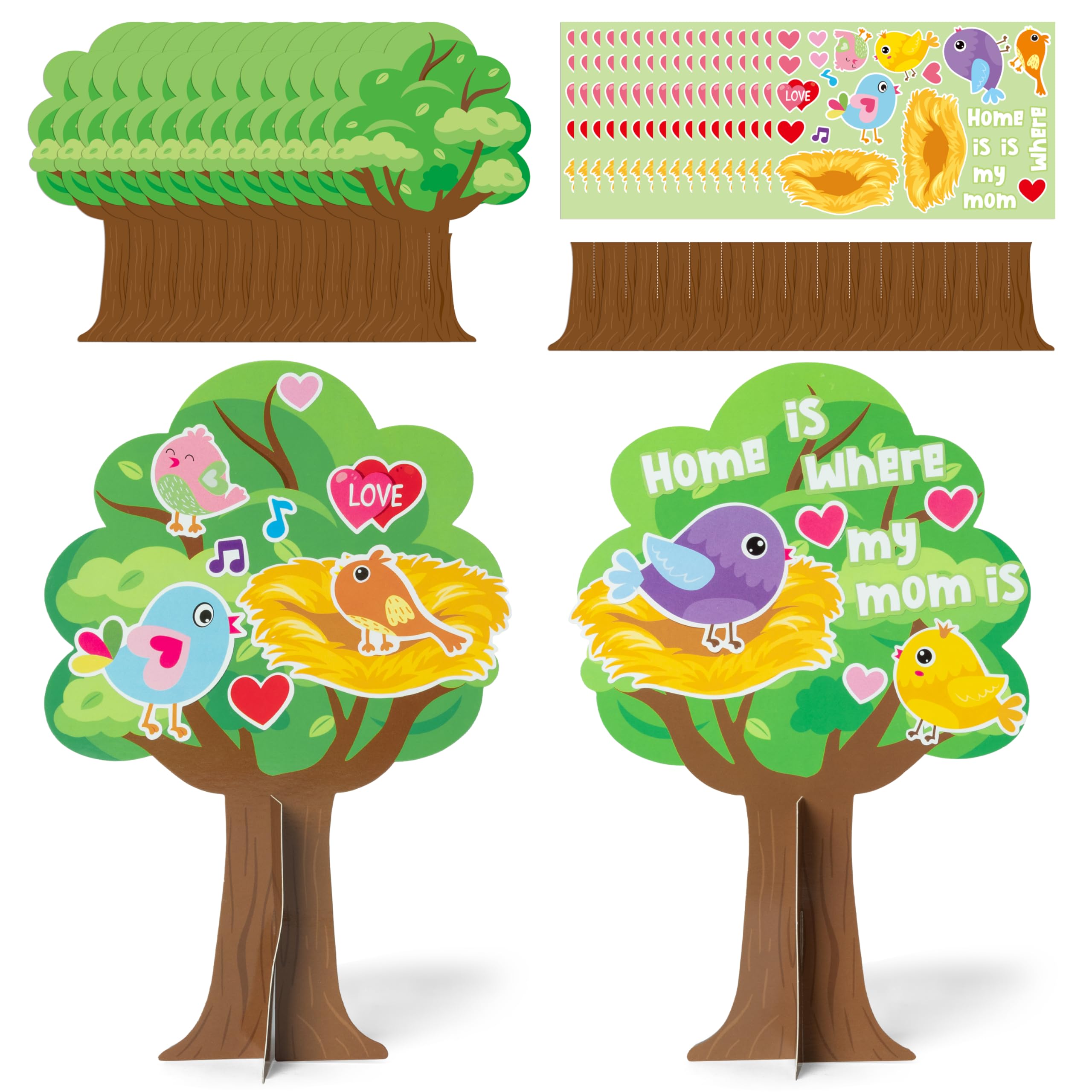 WATINCMother’s Day Trees Craft Kit - 28Pcs DIY Mothers Day Tree Gift Craft for Kids with Birds Nests Stickers, Home is Where My Mom is Sign Craft Decor for Home School Classroom Fun Activity