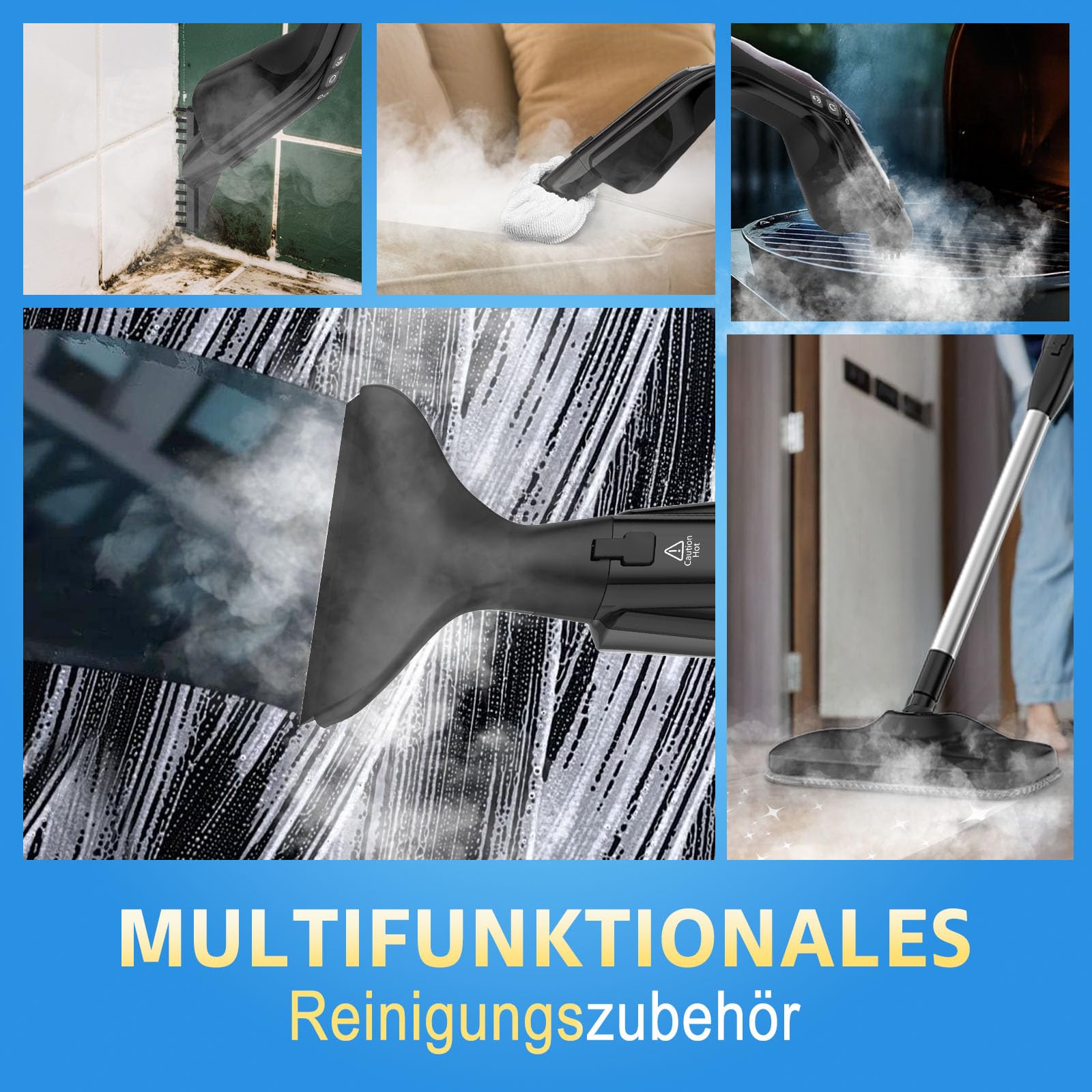 Scopa a Vapore Lavapavimenti, Steam Mop Multiuso 17-in-1 con Pad in Microfibra/Ruvido, 2 Livelli di Vapore, Ruotabile/Rimovibile, Disinfetta/Rimuove lo Sporco, Pulitore a Vapore per Tutti i Pavimenti