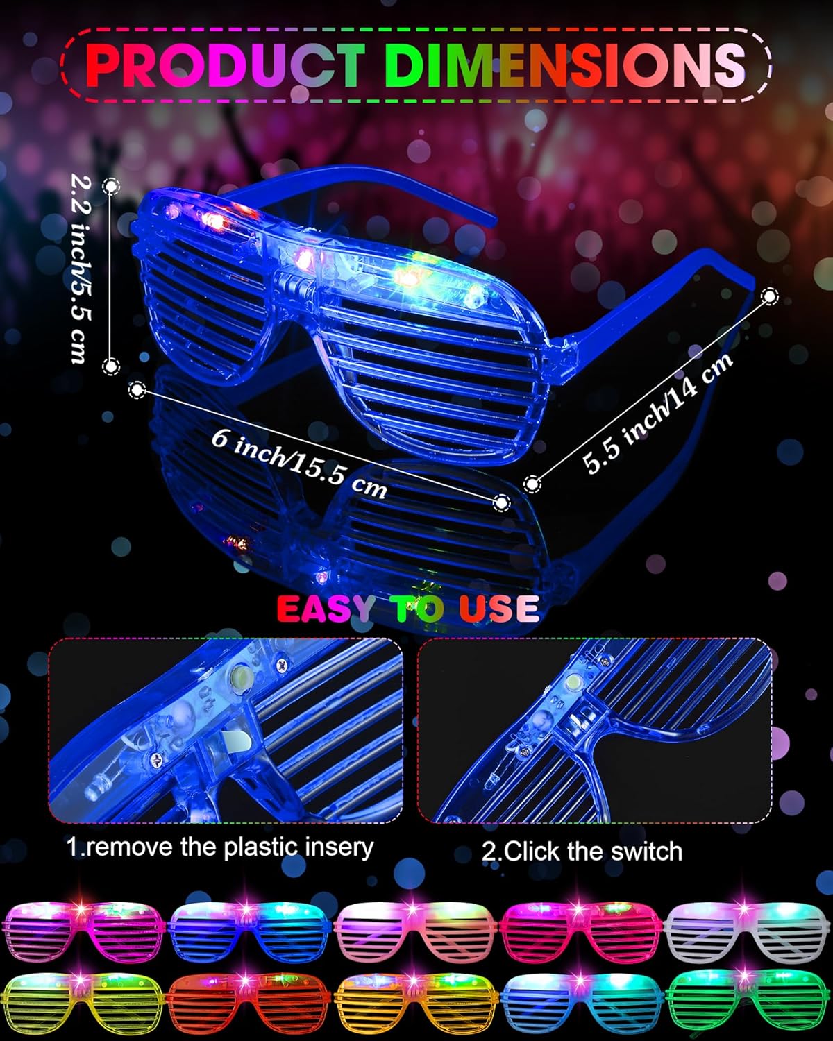 Maitys 60 Pcs Foam Sticks Light up Glasses, Glow in the Dark Sunglasses Foam Sticks LED Glasses Light up Supplies