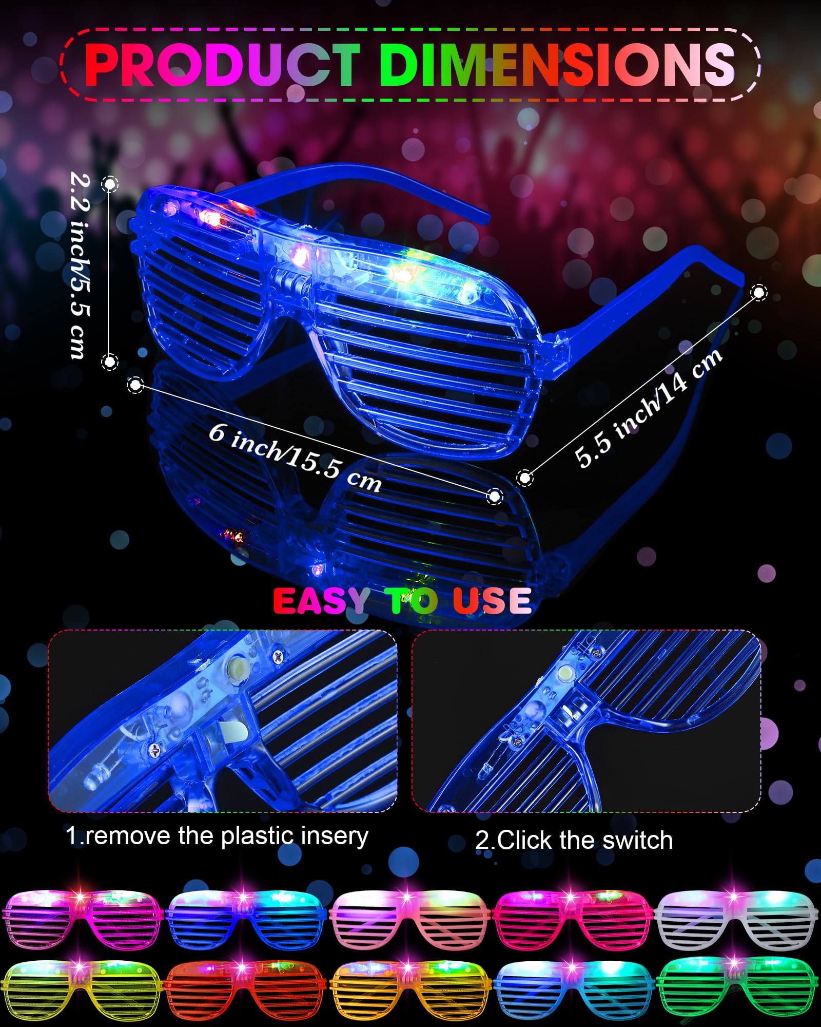 Maitys Varillas de espuma iluminadas, gafas de sol que brillan en la oscuridad, varillas de espuma LED para iluminar suministros