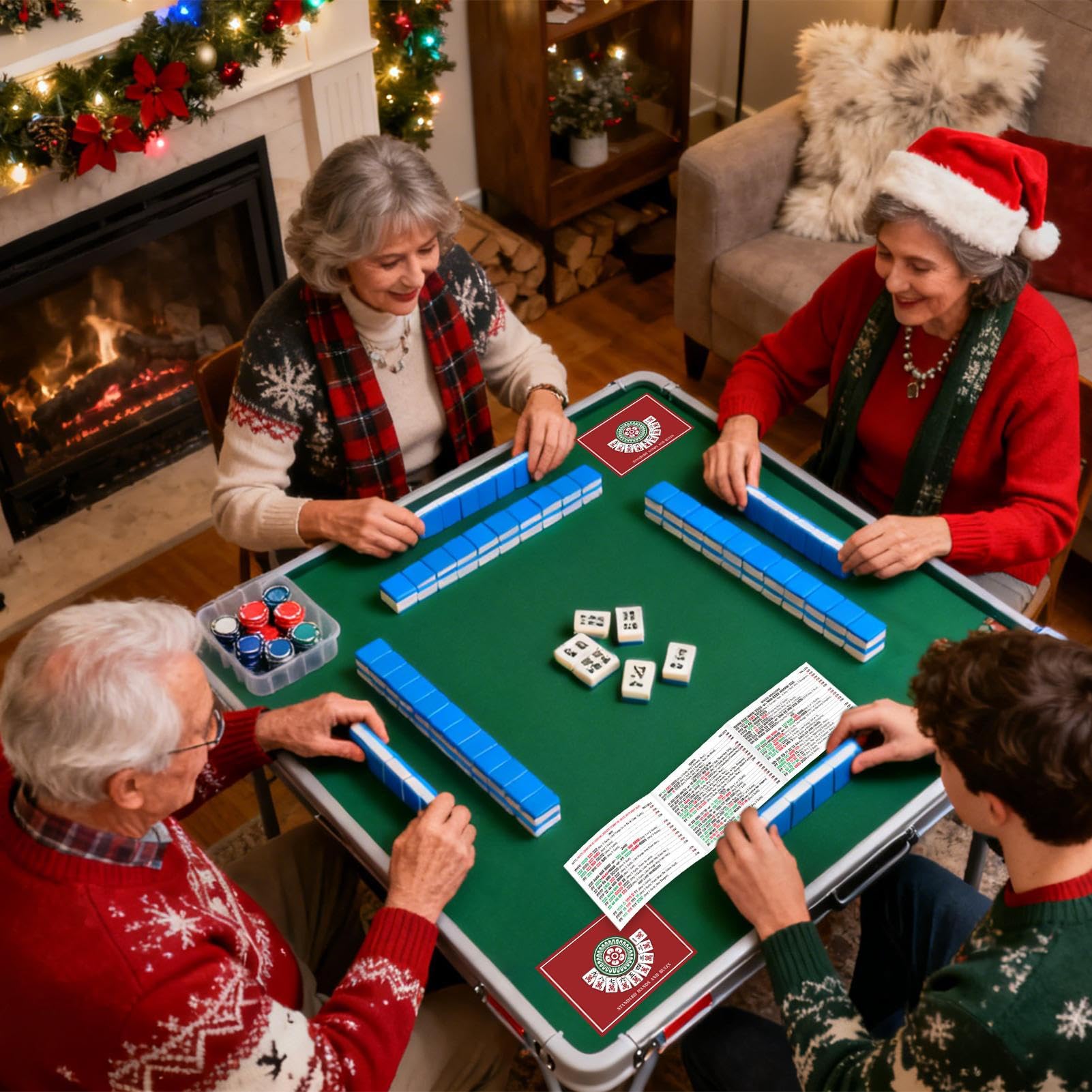 Mahjong Spielanleitung für Anfänger | 4-Teilige Anleitung Für Amerikanisches Tischspiel,wasserdichte Papier Mahjong Spielkarten,für Frauen Großeltern Freunde Party Urlaub Innenbereich