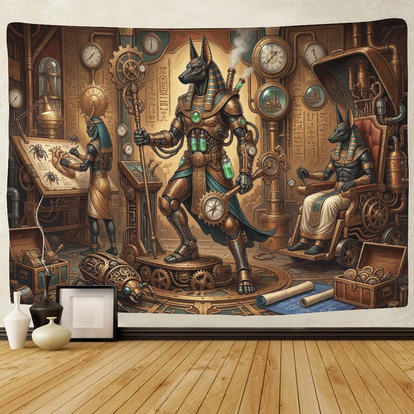GPMNBCXZK Egyptian Anubis 3D Printed Wall Art Steampunk Home Bedroom Living Room Tapestry 70cmx100cm