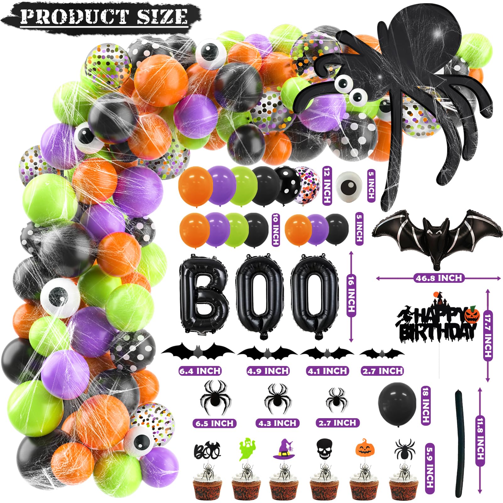 105-Piece Spider Birthday Party Decorations Kit - Blue & Orange Halloween Theme With Banners, Balloons & Wall Stickers