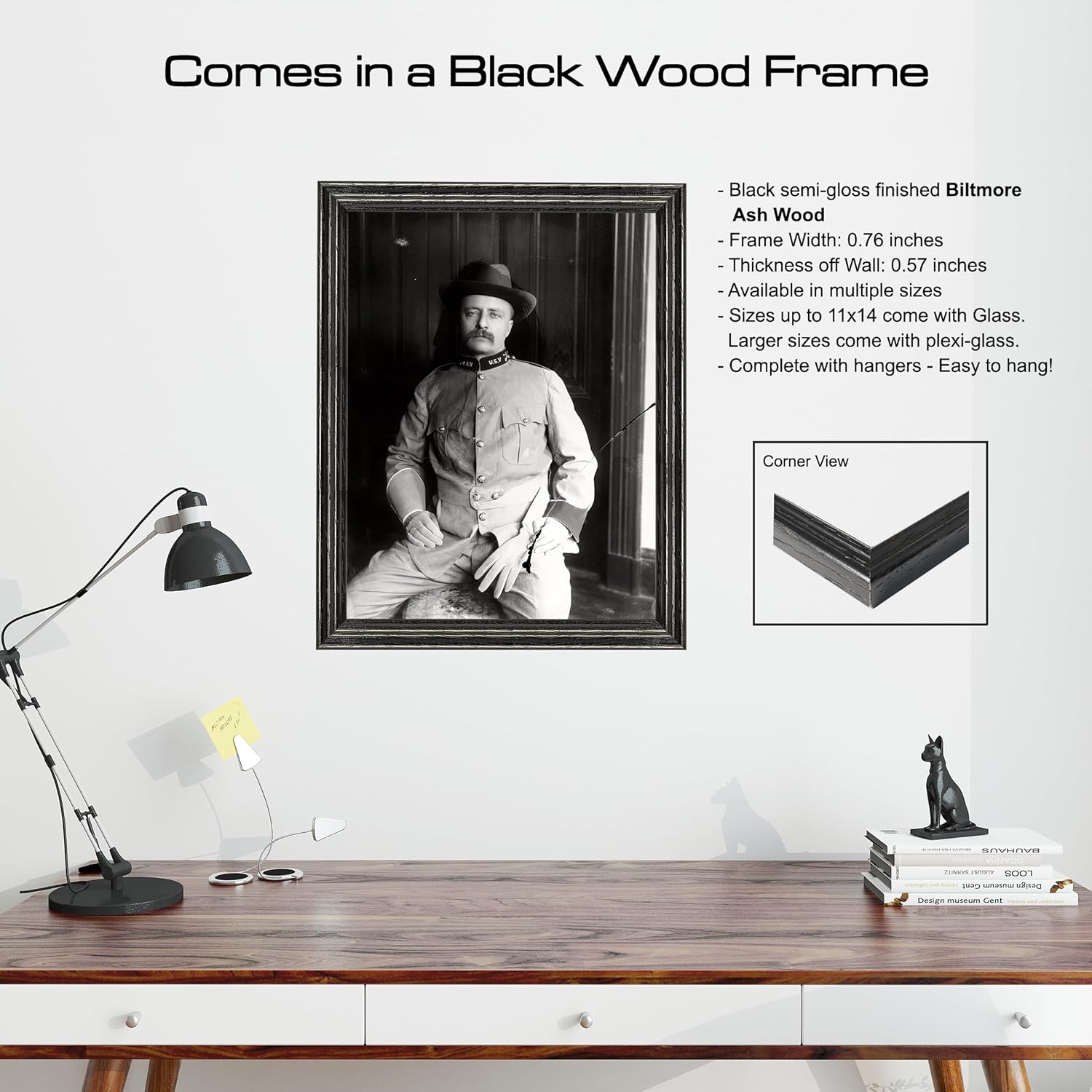 Theodore Roosevelt in uniform Photograph in a Black Frame - Historical Artwork from 1898 - (5" x 7") - Gloss