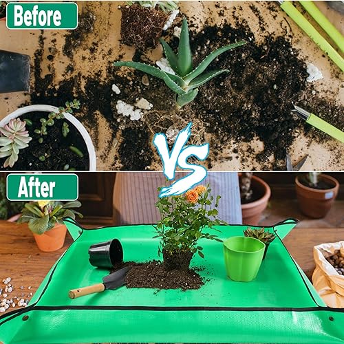 Miniatura 3 de Tapete de trasplante de plantas de interior de 27 x 27 pulgadas para trasplante y control de suciedad, bandeja portátil para macetas de suculentas,