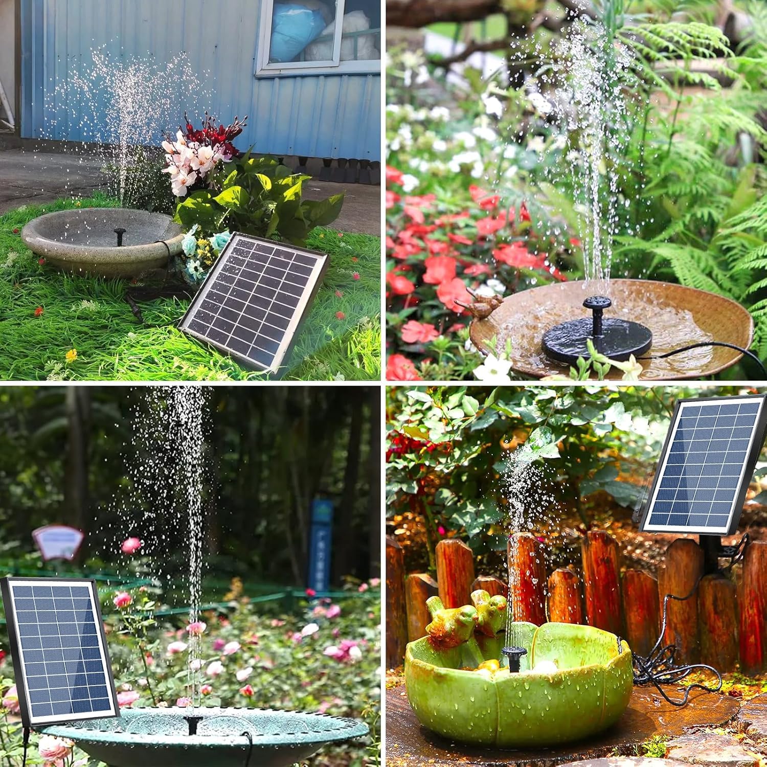 Fontaine Solaire Extérieure Pompe Bassin 6,5W avec 9 Buses pour Bain d'oiseaux Jardin