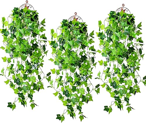 Asopetch 3 plantas colgantes artificiales de hojas de enredadera, planta colgante falsa de 3.44 pies, 5 plantas de vid falsas bifurcadas para pared, Asopetch 3 plantas colgantes artificiales de hojas de enredadera, planta colgante falsa de 3.44 pies, 5 plantas de vid falsas bifurcadas para pared,