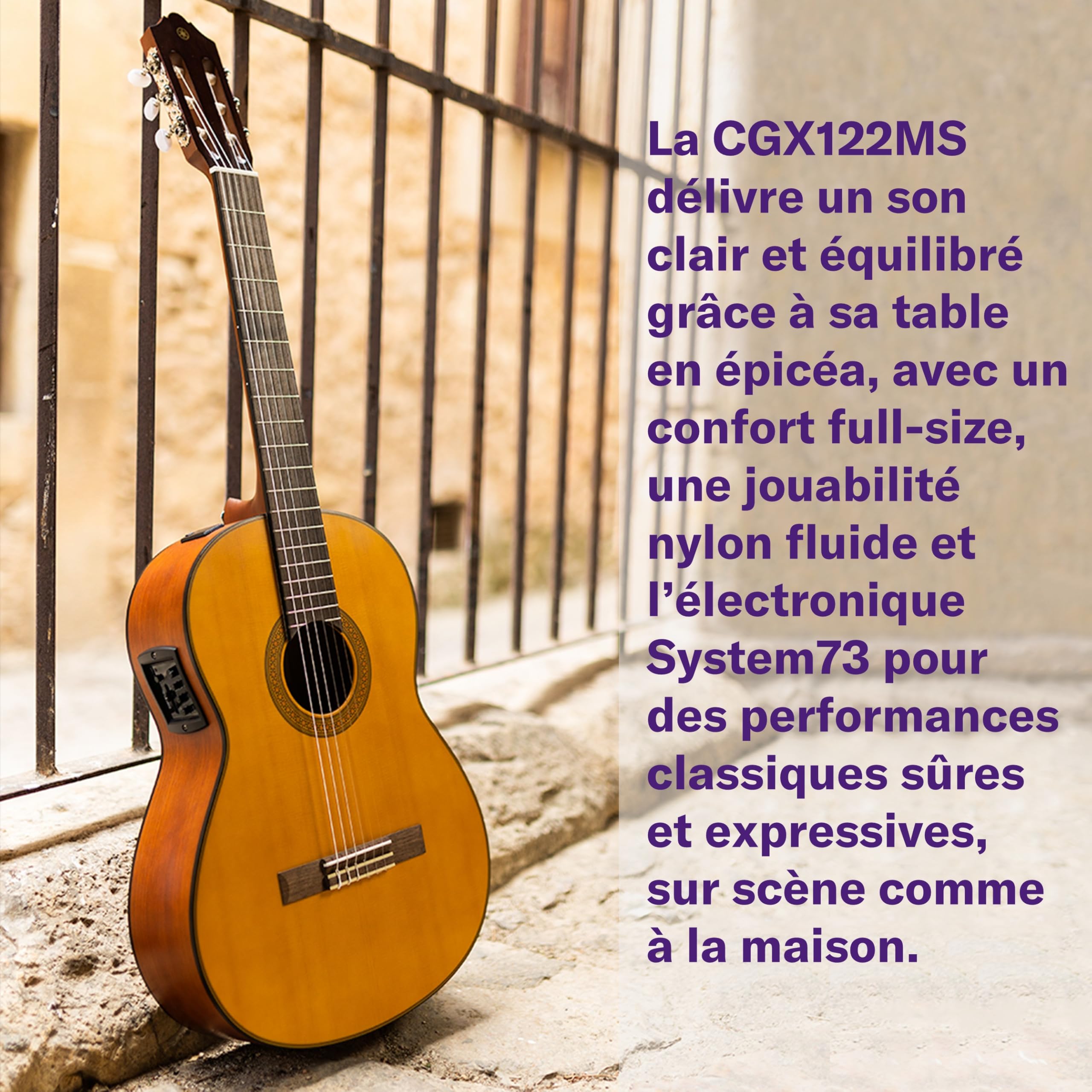 YAMAHA CGX122MC Guitare Classique Électro-Acoustique Taille Standard – Table en Cèdre Massif, Diapason 650 mm, Cordes Nylon, Son Chaud et Riche, Grand Confort de Jeu, Préampli Systèm73