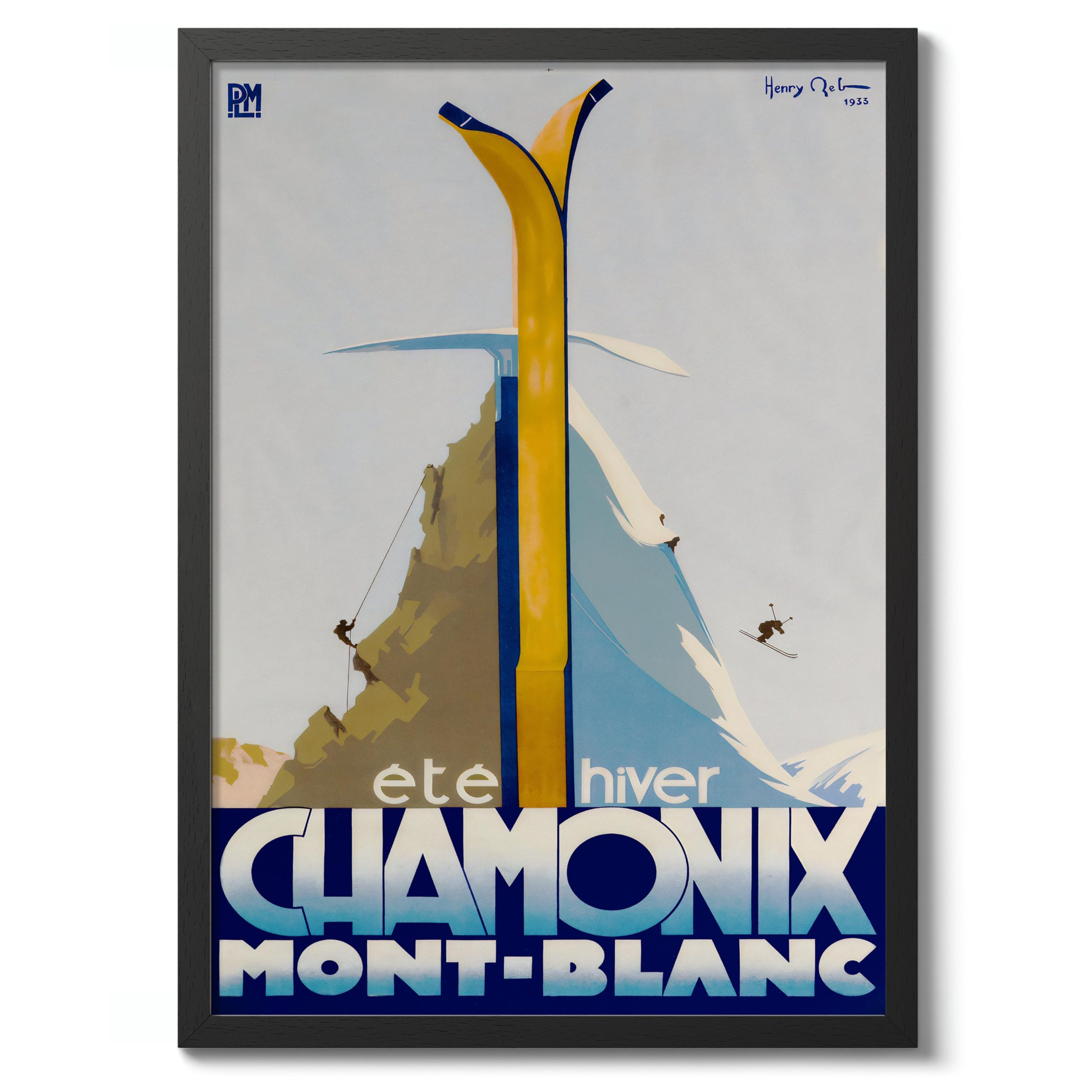 Animato Chamonix Mont Blanc, France Vintage Travel Poster, Retro Tourism Print, Popular Attractions Around The World, Postcard Home Decor, Archival Matte, 50x70cm (Black Frame) - 50x70cm