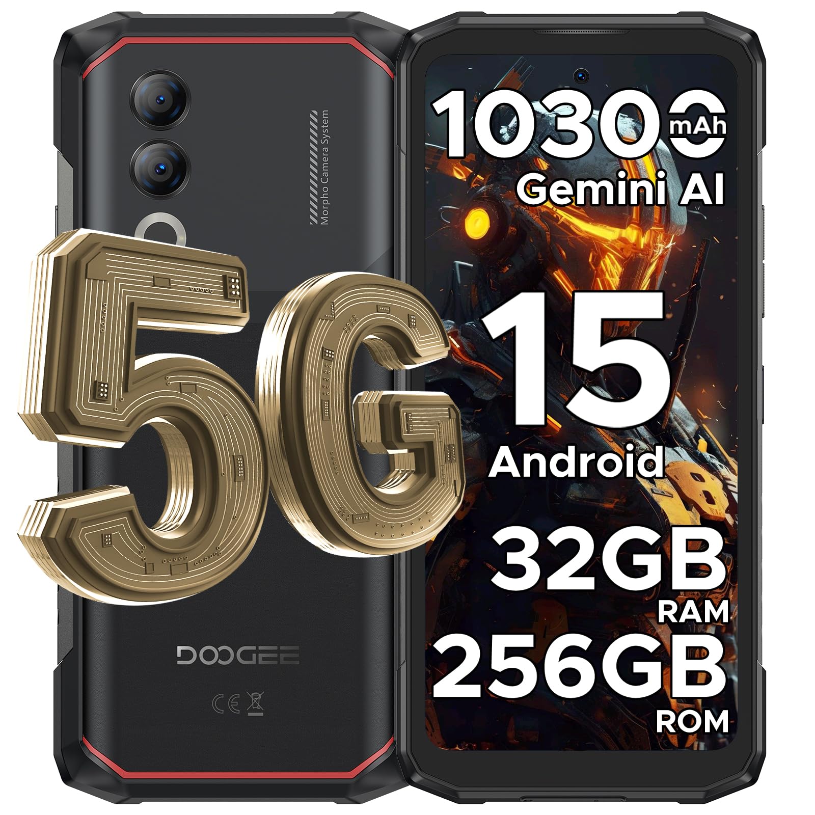 Blade20Turbo 5G Movil Irrompible, 6,6" 32GB+256GB/2TB, 10300mAh/33W Android 15 Móvil Rugerizado, Dimensity 7050 5G Teléfono Móvil Resistente, 50MP/Dual SIM/Face ID/OTG/NFC/GPS IP68