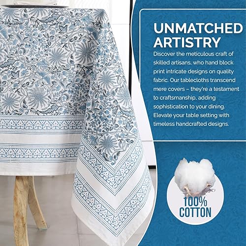 Miniatura 3 de Labhanshi Indian Hand Block Print Round 60 Inch 4-Seater and Rectangle 72x108 Inches 8 Seater Table Cloth for Kitchen Dining TableCotton Floral