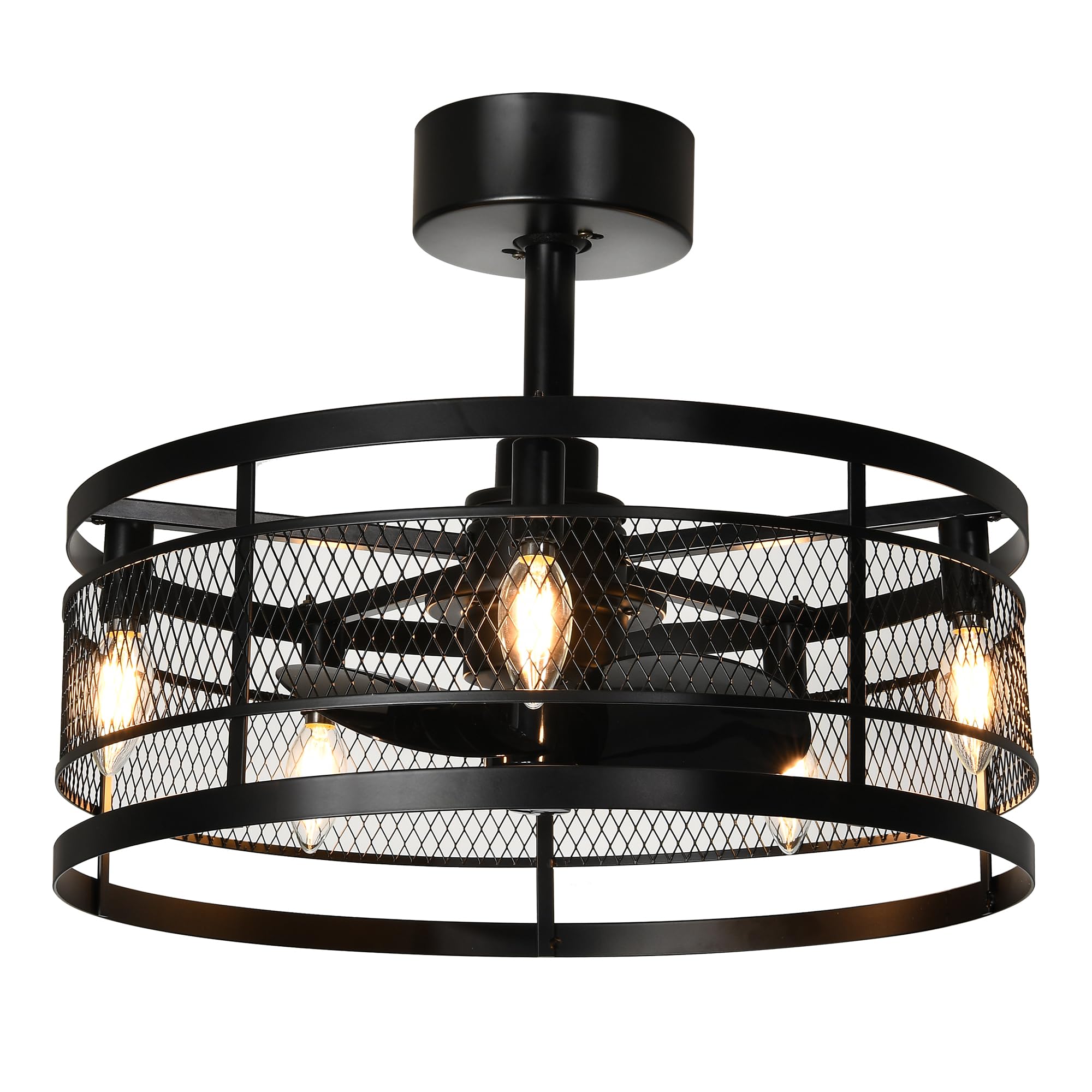 YITAHOME20'' Caged Ceiling Fan with Lights Remote Control, Farmhouse Industrial Ceiling Fan Light Fixture, Reversible Motor, 6 Speeds, Timer, for Living Room, Bedroom, Kitchen, Black & Oak