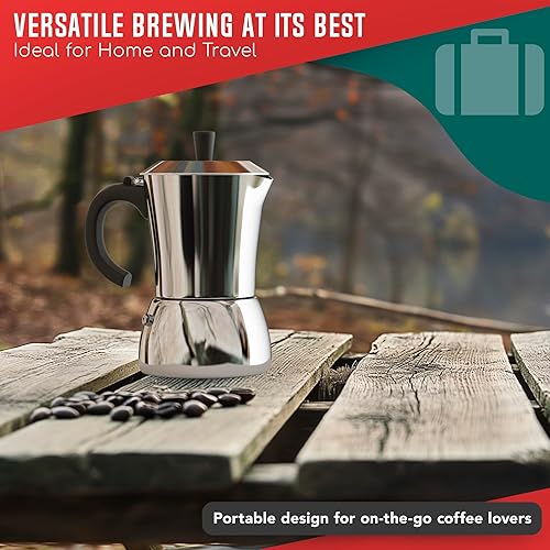 Miniatura 8 de LuxHaus Olla de Moka - Cafetera de Espresso para Estufa de 9 Tazas - 100% Cafetera Italiana y Cubana de Mocha de Acero Inoxidable
