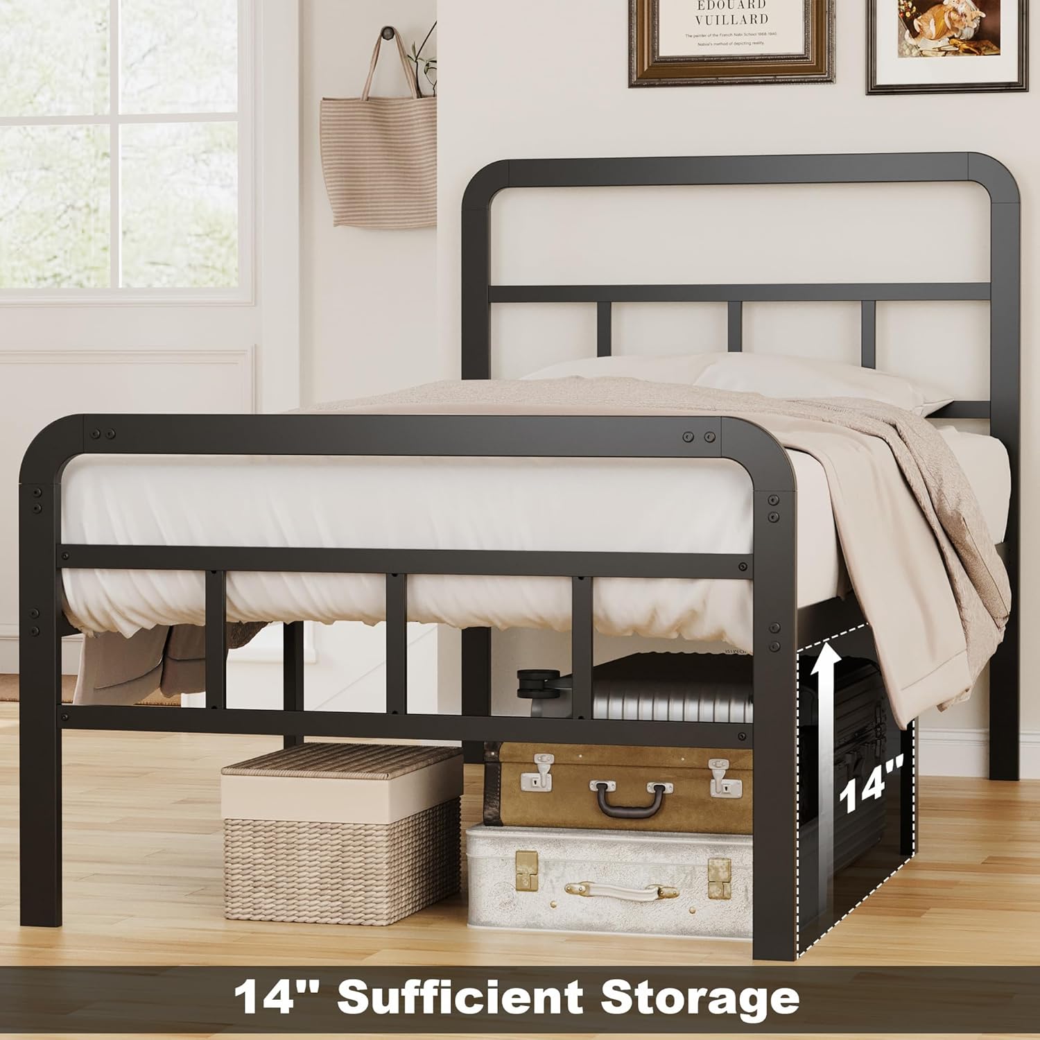 EMODA 16 Inch Twin XL Bed Frames with Headboard and Footboard, Heavy Duty XL Twin Metal Platform Bed Frame, No Box Spring Needed, Easy Assembly - Image 4