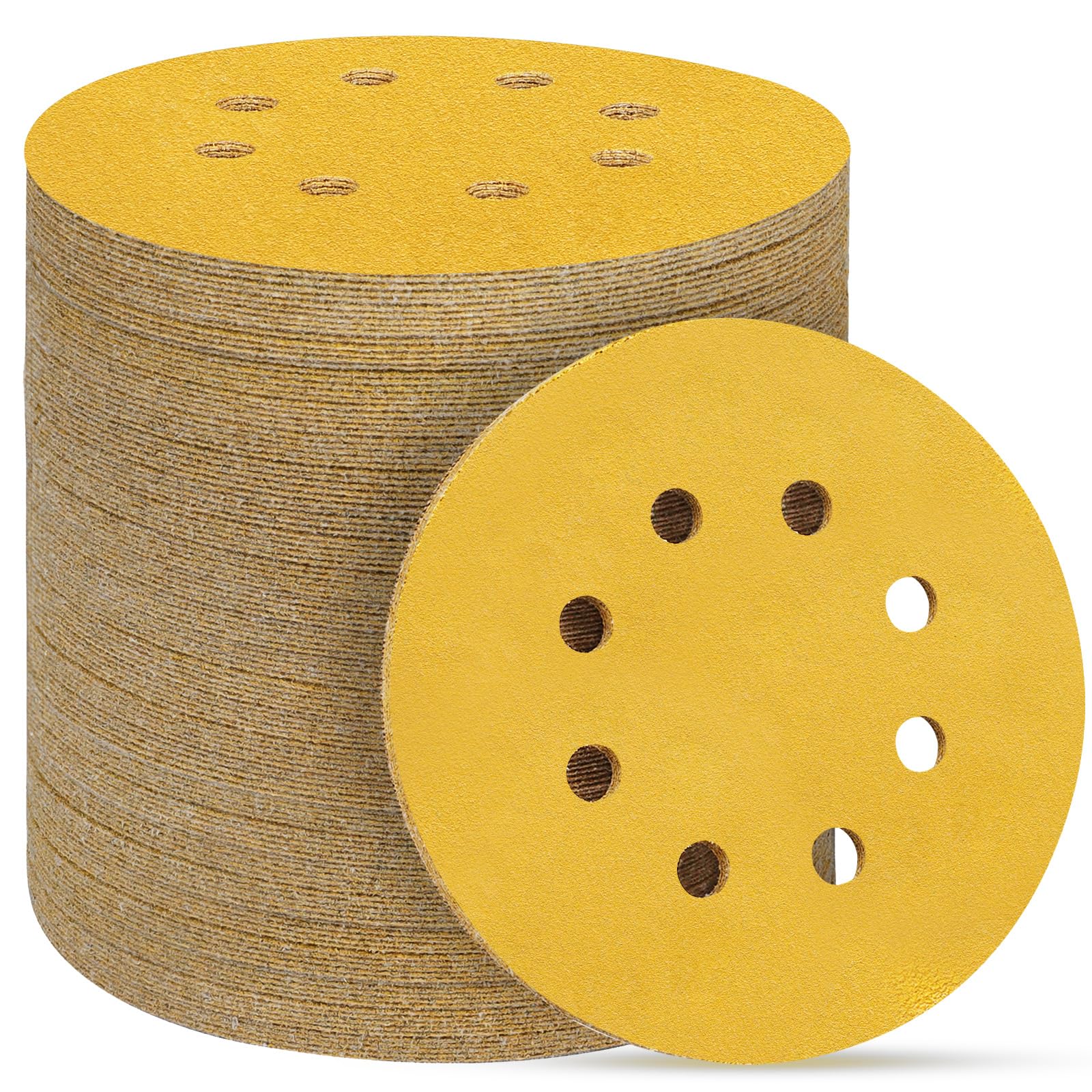 100PCS 5 Inch 8 Hole Sanding Discs 220 Grit,Gold Round Hook and Loop Sandpaper for Random Orbital Sander