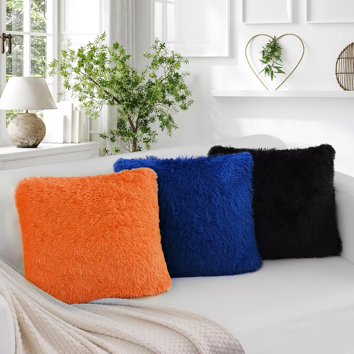 BBiggood Royal Blue Throw Pillows - Pack of 2 Luxury Soft Faux Fur Decorative Pillows, 18 x 18 Inch - Image 4