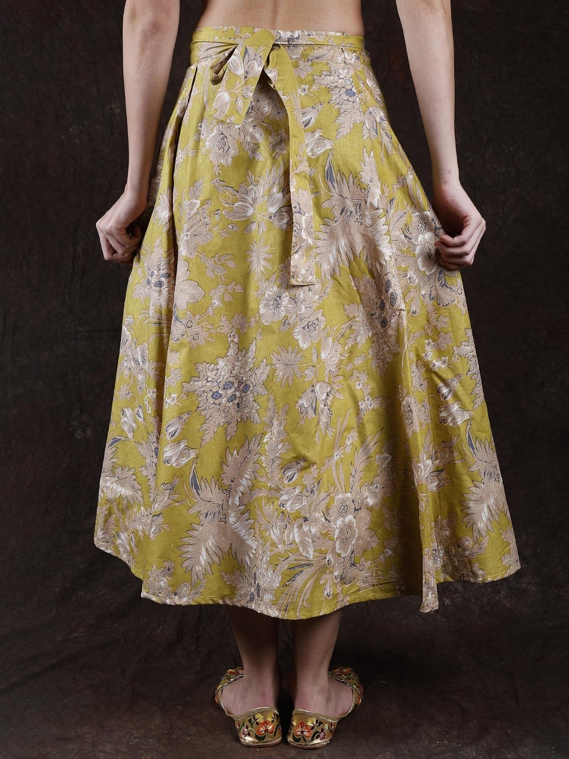Exotic India Wrap Skirts for Women Pure Cotton Long Maxi with Floral Print Tie Waist Beach Skirt Wrap for Women