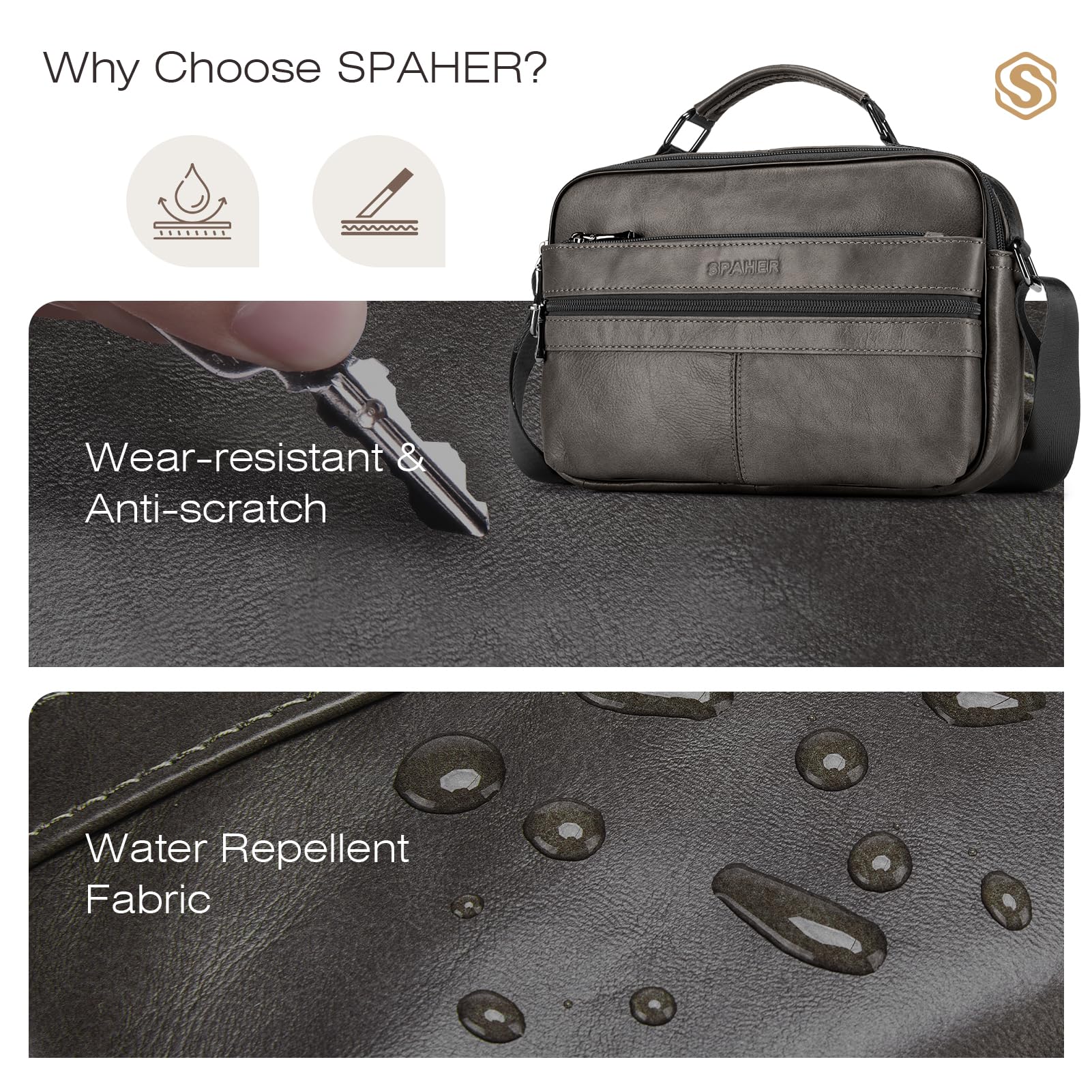 SPAHER Borsello Uomo Tracolla Pelle Grande Borsello per Ipad 11 Pollici Borsa Tracolla Impermeabile Borsetta Marsupio Uomo Multitasche per Quotidiano Lavoro Messenger Crossbody Sling Bag, Grigio
