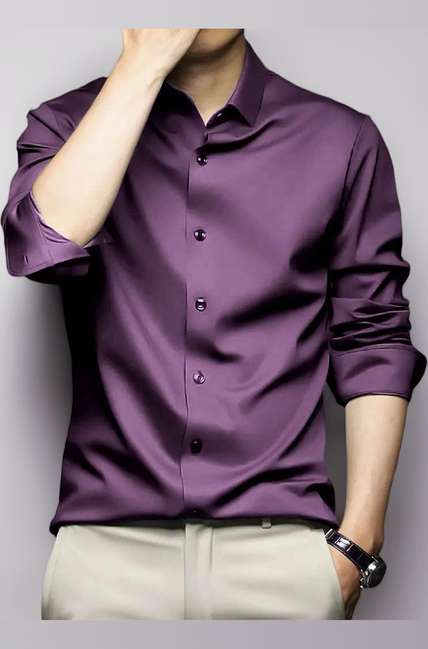 Men's Stylish Solid Satin Casual Shirt for Men Full Sleeve