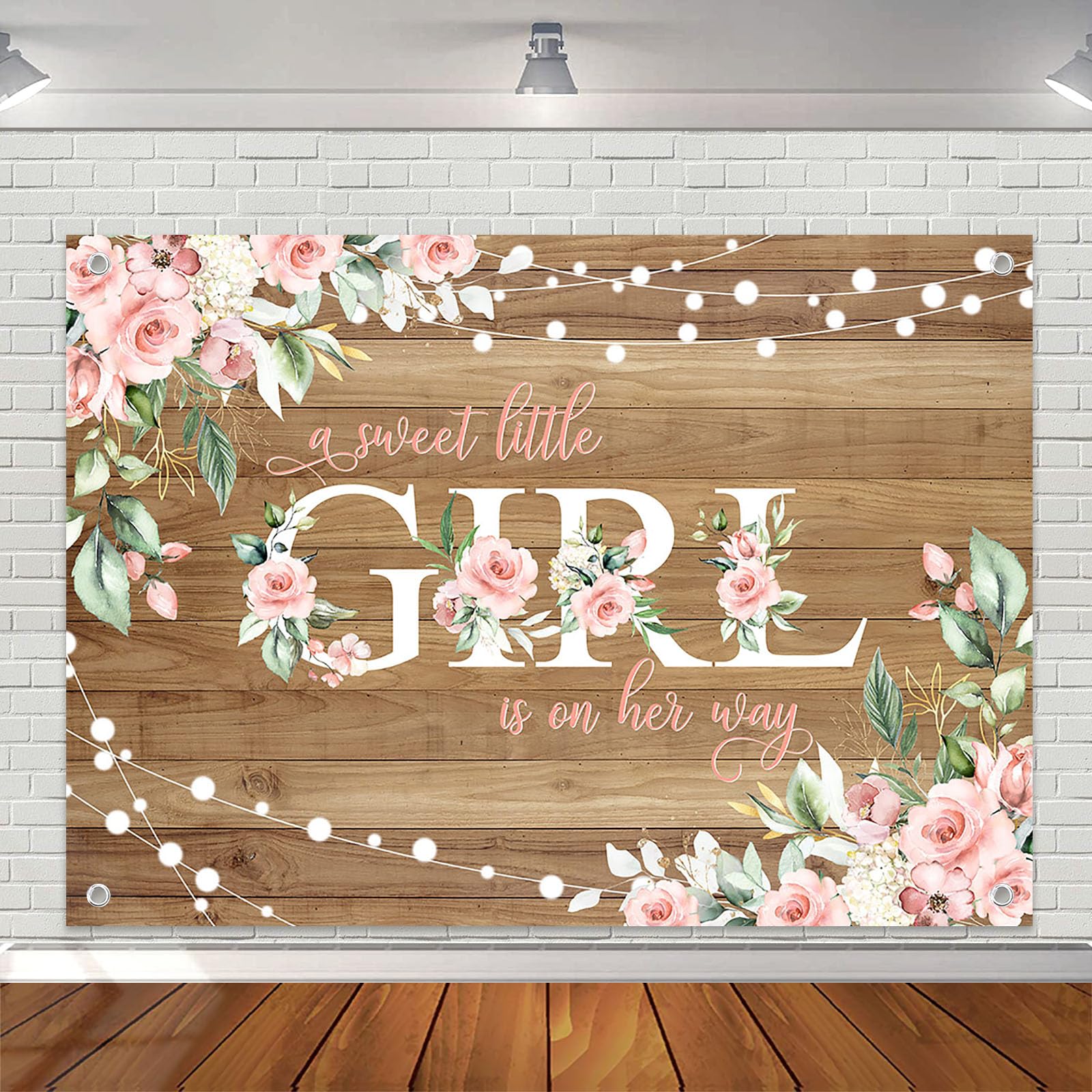 Avezano 7x5 ft Rustic Wood Baby Shower Backdrop A Sweet Little Girl is on Her Way Baby Shower Party Decorations Pink Floral Girl Banner Photo Booth