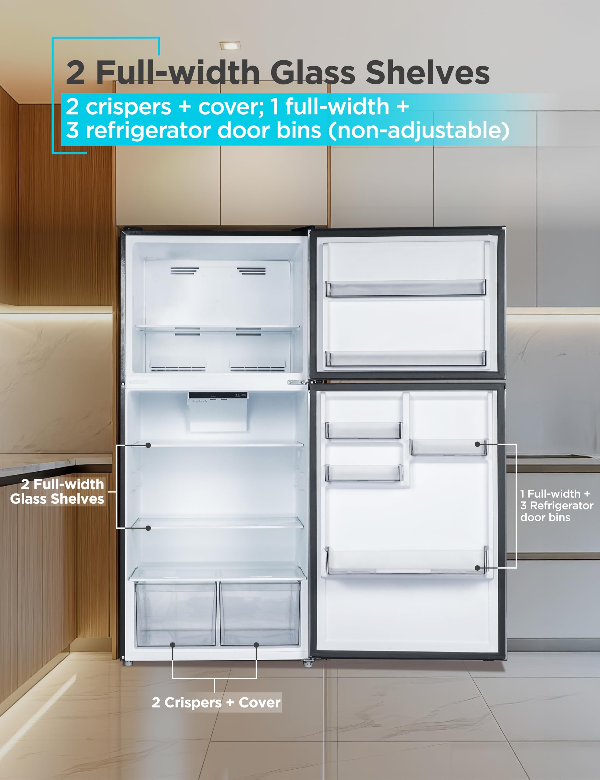 BLACK+DECKER 20.1 Cu. Ft. Top Mount Refrigerator with Freezer, 2 Door Refrigerator with Top Freezer and Adjustable Temperature Control, Full Size Kitchen Refrigerator, BR2010JS, Stainless Look on Fridge.com