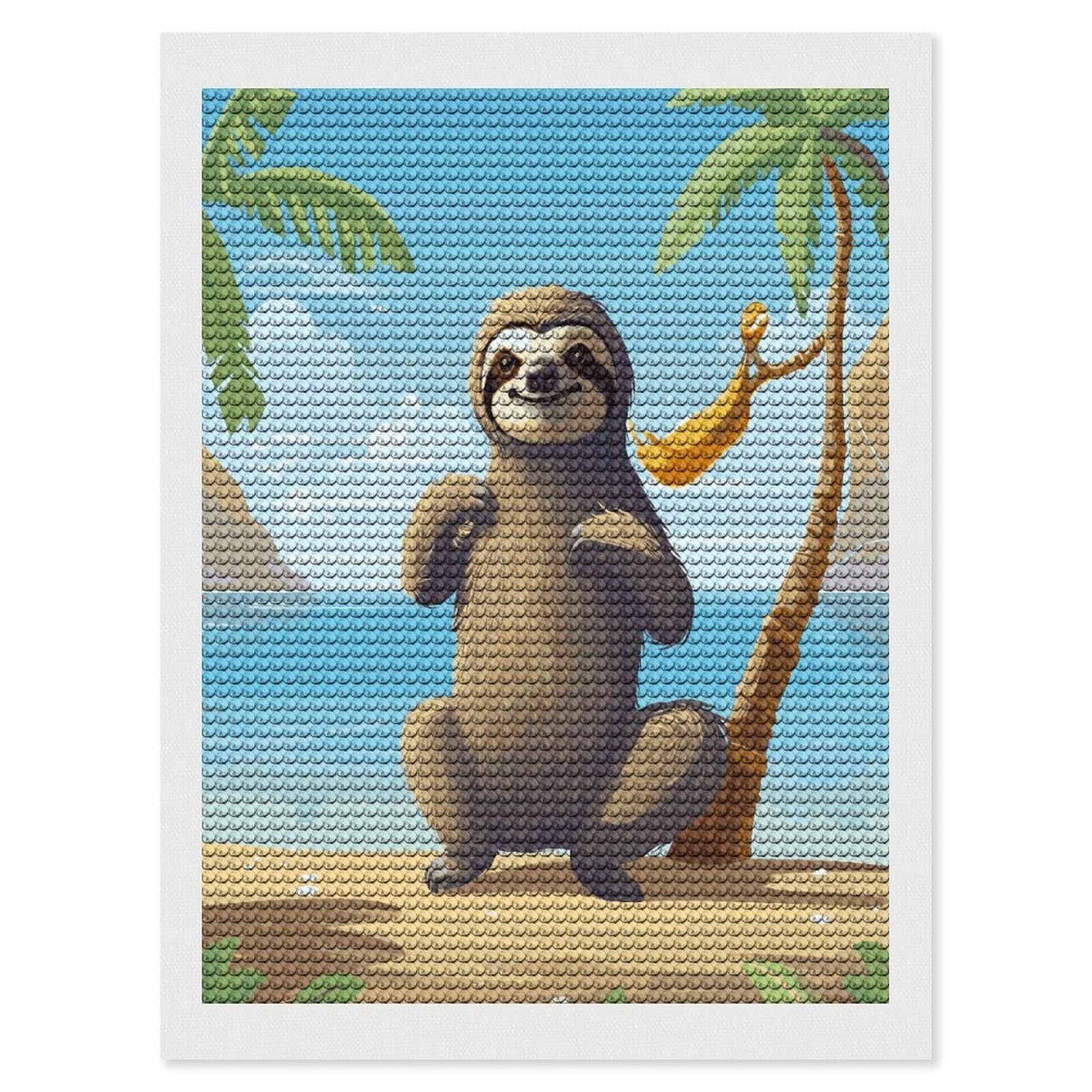 FekiLoot Sloth on Beach Diamond Painting Kits for Beginners DIY Diamond Art Kits for Adults Full Drill Round Diamond Dot Gem Art Painting Fun DIY Crafts for Home Kitchen Wall Decor Gift 12"x16"