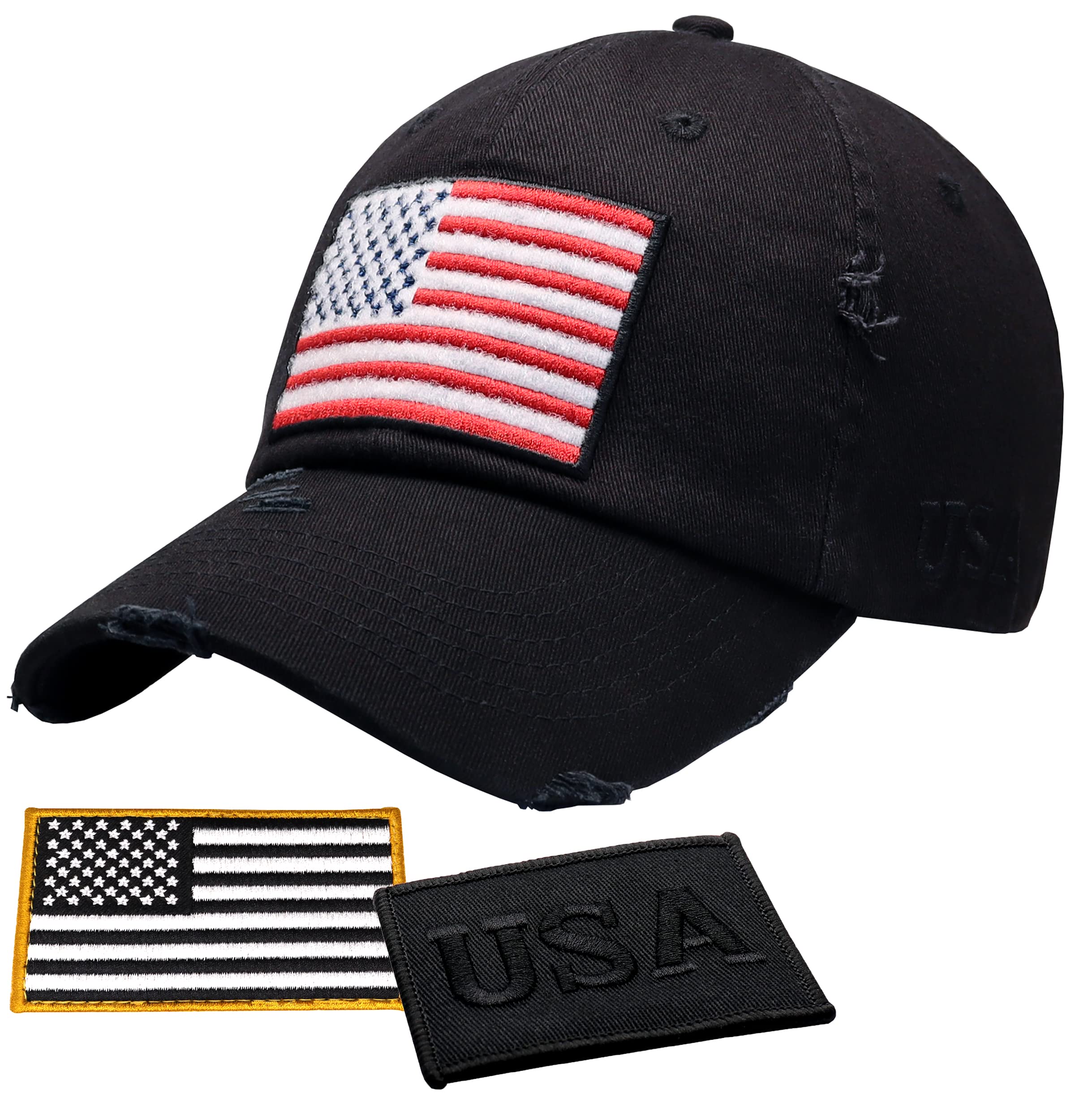 Antourage American Flag Unisex Baseball Hat for Men and Women | USA Flag Mesh Snapback Cap with 2 Patriotic Patches