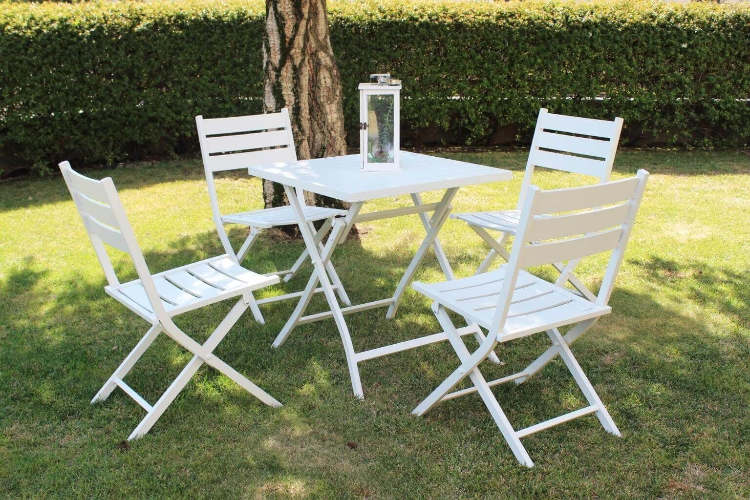 milani home - tavolo da giardino pieghevole, alluminio, pieghevole salvaspazio quadrato, 4 posti, bianco, piano 70 x 70 cm