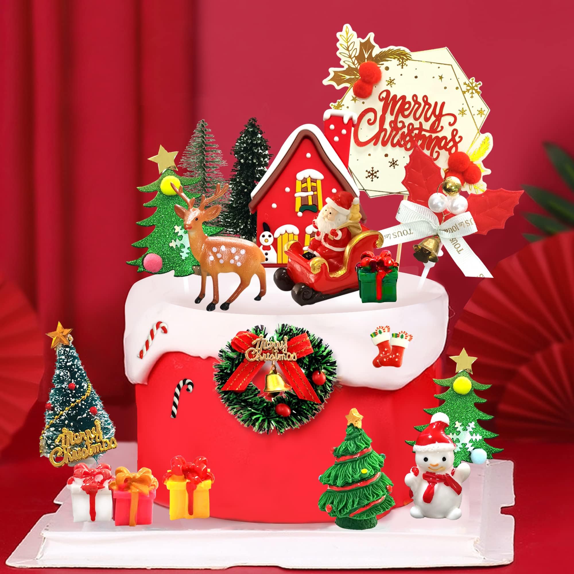 Amazon.com: Oasis Supply Santa on Sleigh with Reindeer Christmas Cake ...