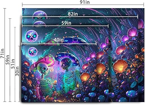 Miniatura 6 de LZBXBXDA Tapiz para amantes de esqueletos de luz negra, tapiz de hongos, tapiz de plantas de fantasía, tapiz de hongos que brilla en la oscuridad,