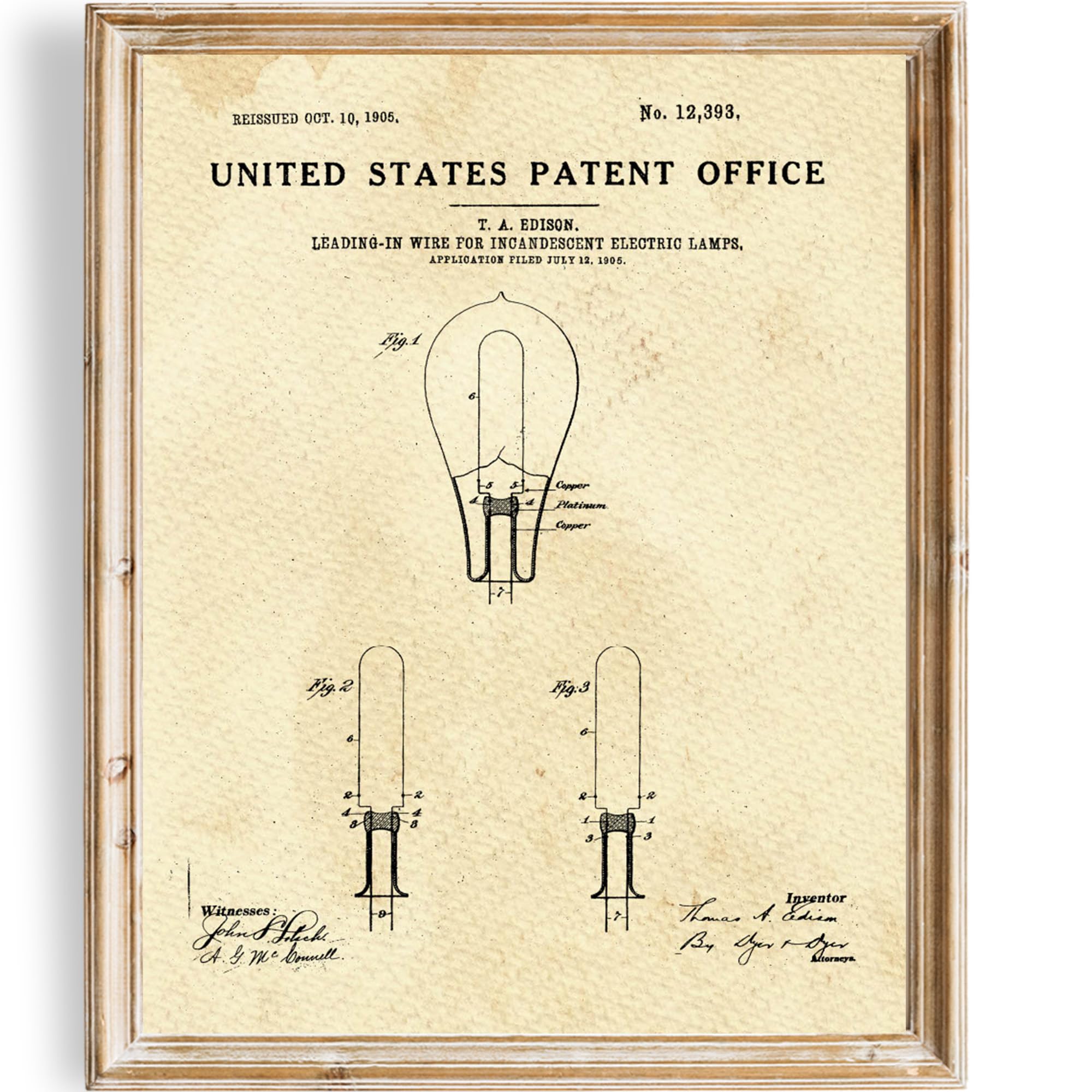 Light Bulb Patent Print Wall Art | Unframed 8x10 | Thomas Edison Vintage Wall Art | Aesthetic Wall Décor | Unique Design Print for Home, Office, or