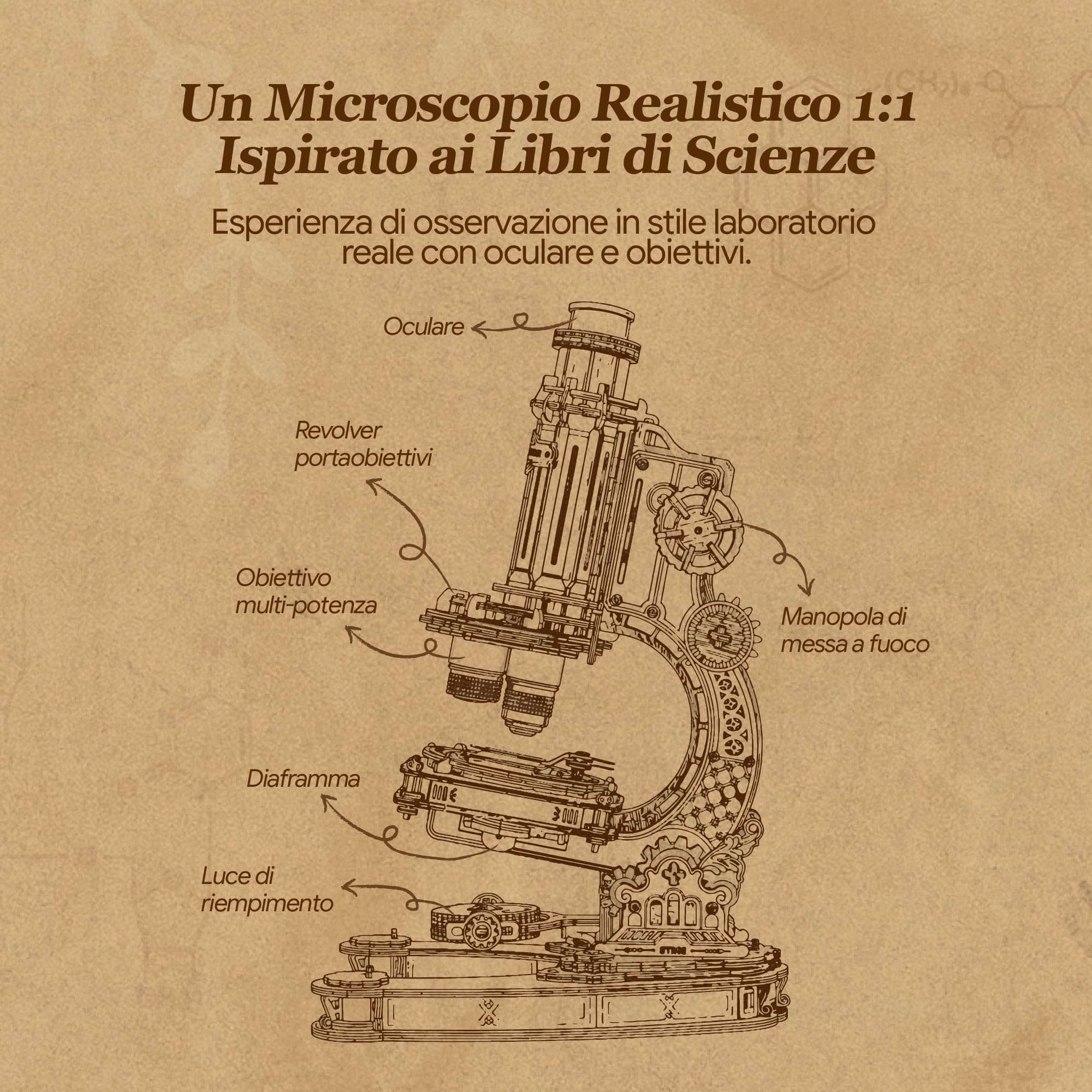 ROKR 400x Microscopio Funzionale 3D Puzzle in Legno per Adulti,ST005