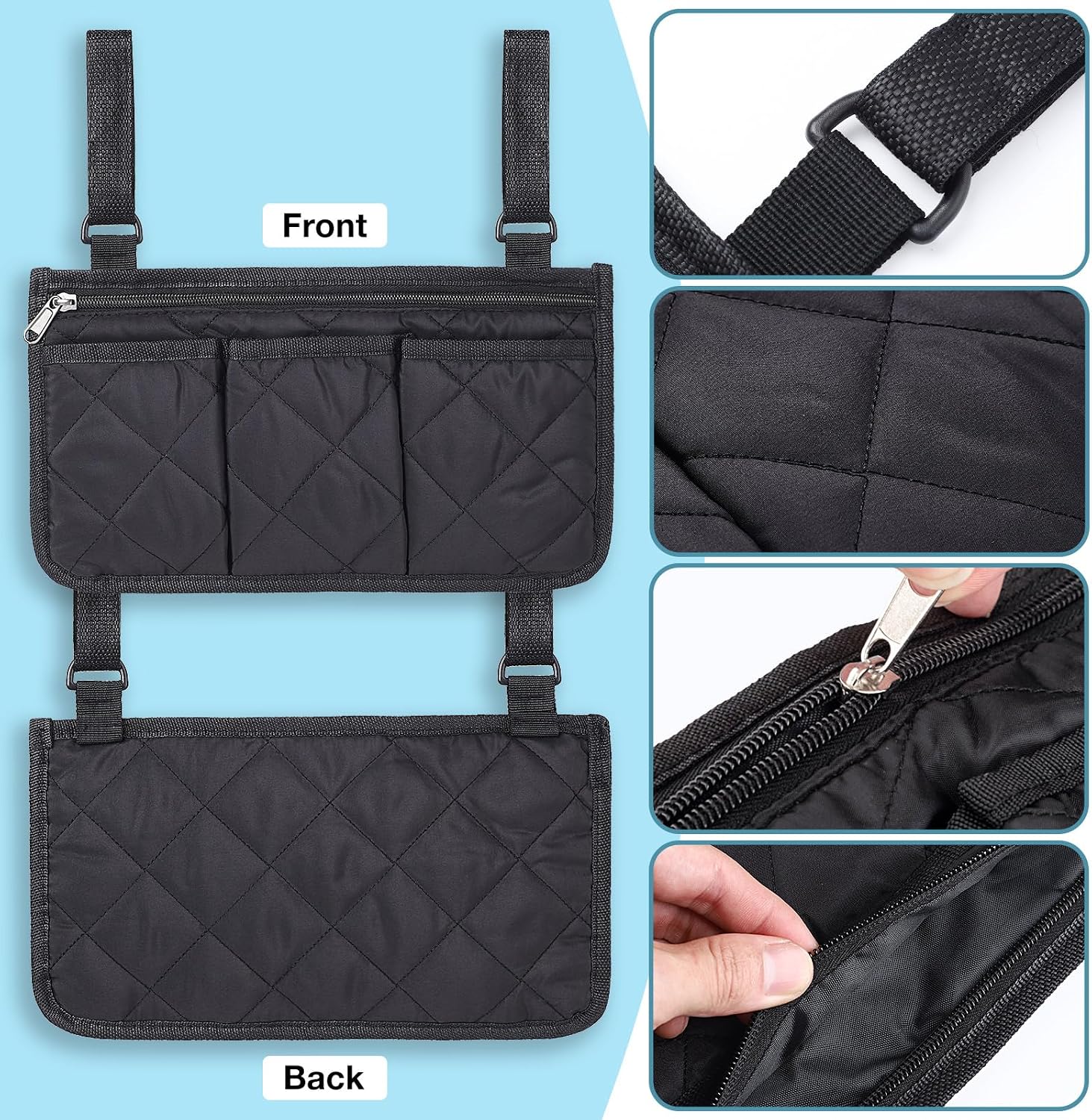 Noverlife 2 Pack Lengthened Wheelchair Side Organizer Bags, Rollator Bag