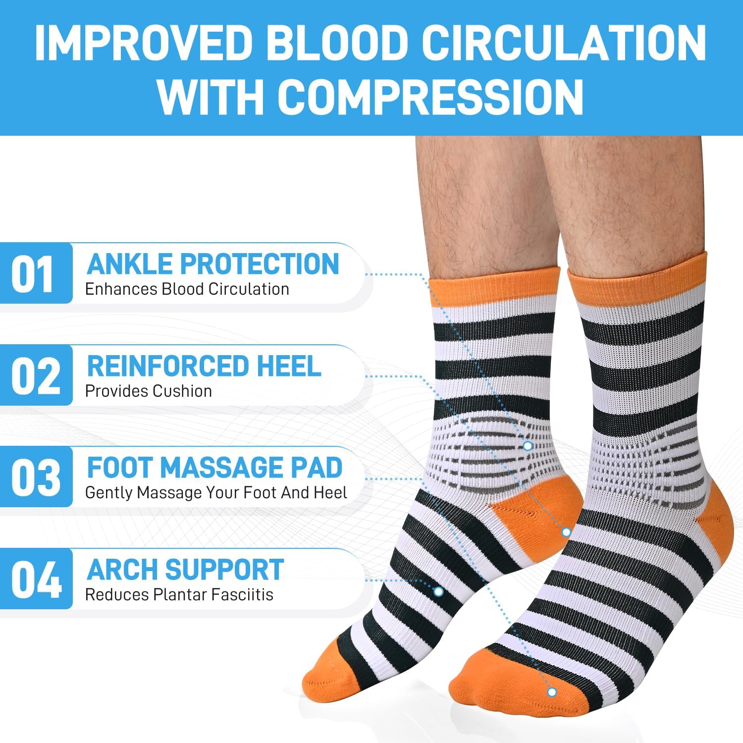 IRAMY Crew Compression Socks Ankle Support Moisture Wicking Plantar Fasciities Pain Relief 3 Packs - Image 4