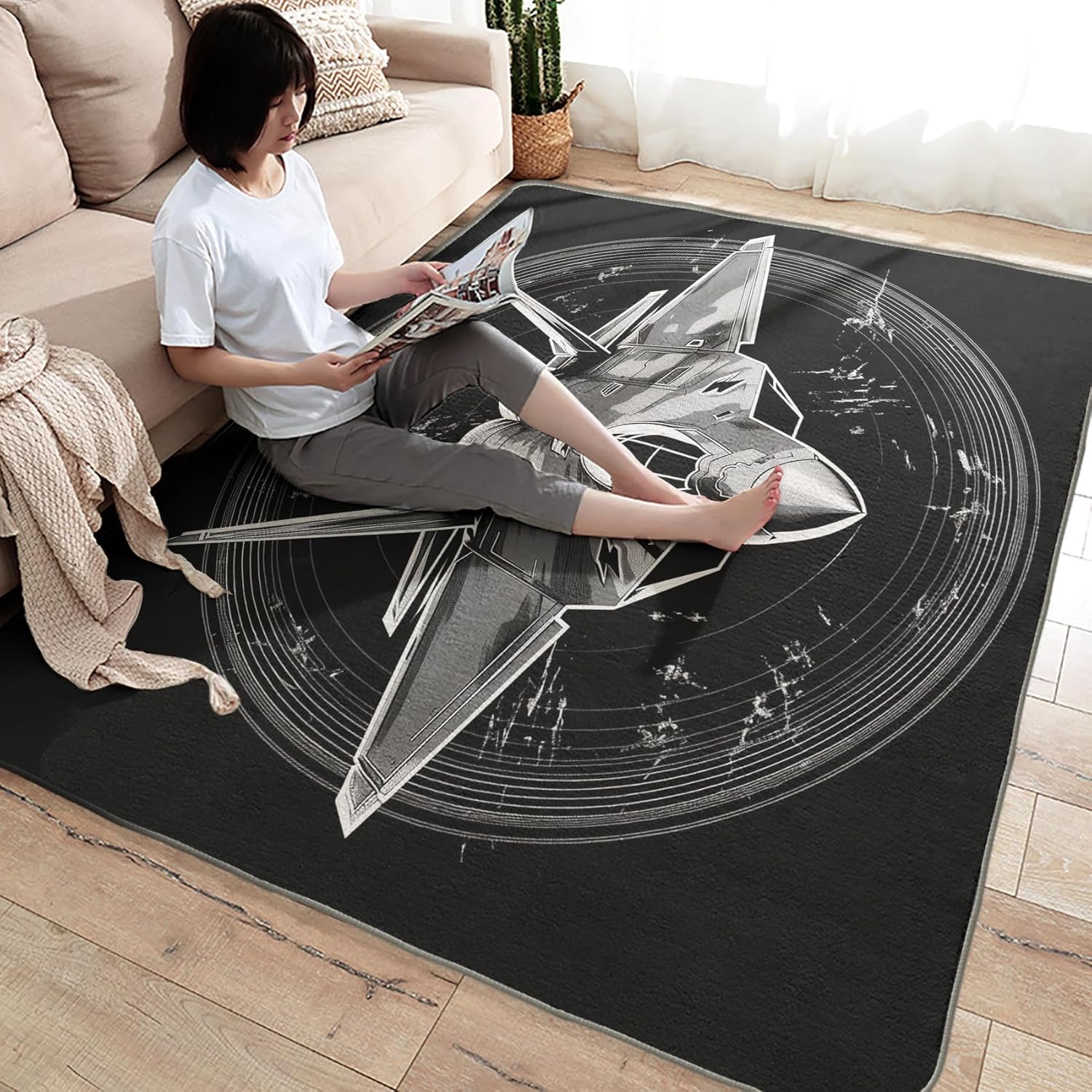 Fighter Jet Rug 2x3 ft, Military Area Rug, Army Rugs for Entryway Living Room Bedroom, Airplane Carpet, Kids Room Decor for Boys Girls, Washable Non Slip Soft Low Pile Indoor Door Mat